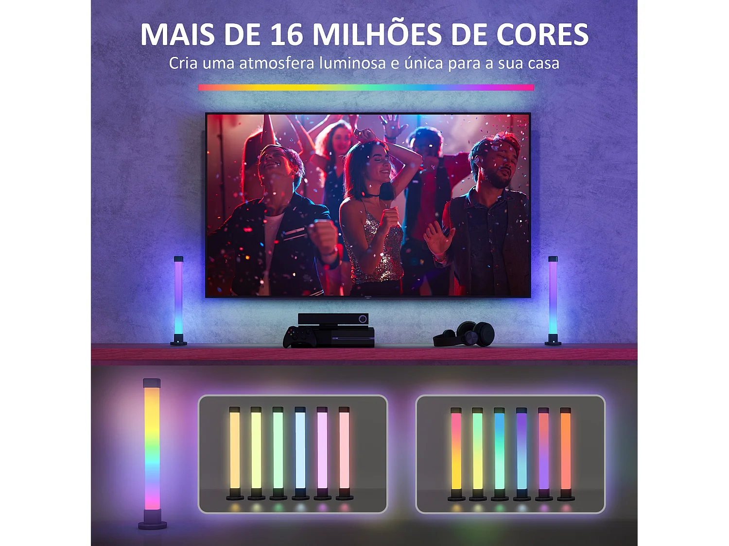 Pack de 2 lámparas Flow Homcom luz LED Bluetooth blanco 32,5x6x6 cm