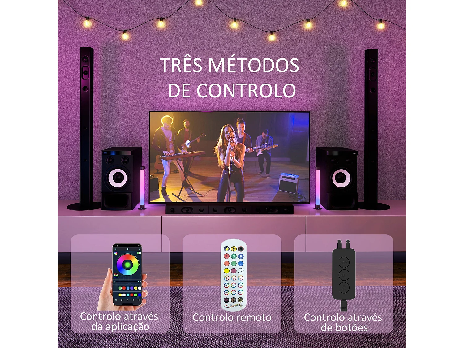 Conjunto de 2 Candeeiros de Mesa LED com Controlo Remoto e Sincronização Musical para Sala de Estar e Escritório