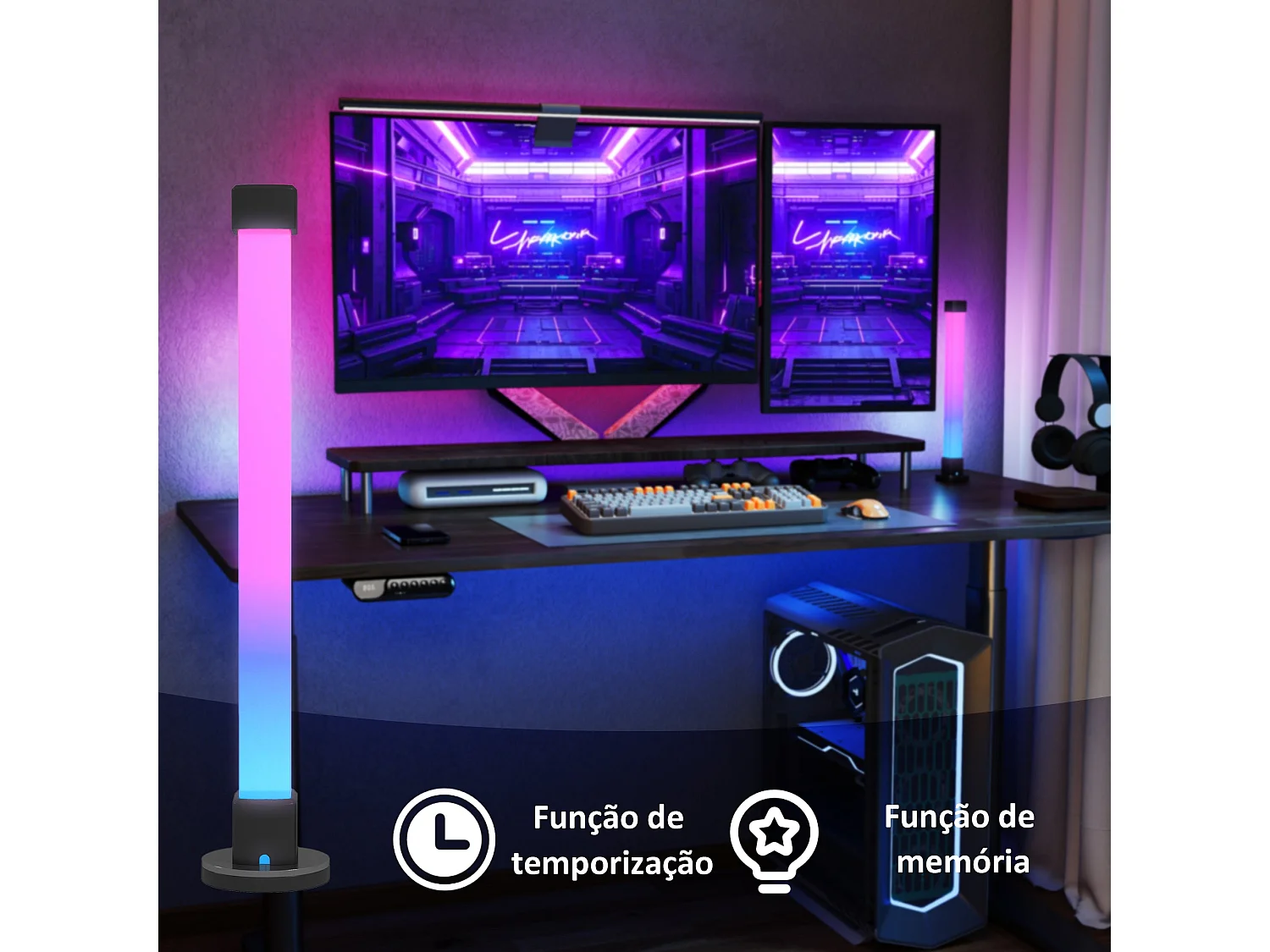 Conjunto de 2 Candeeiros de Mesa LED com Controlo Remoto e Sincronização Musical para Sala de Estar e Escritório