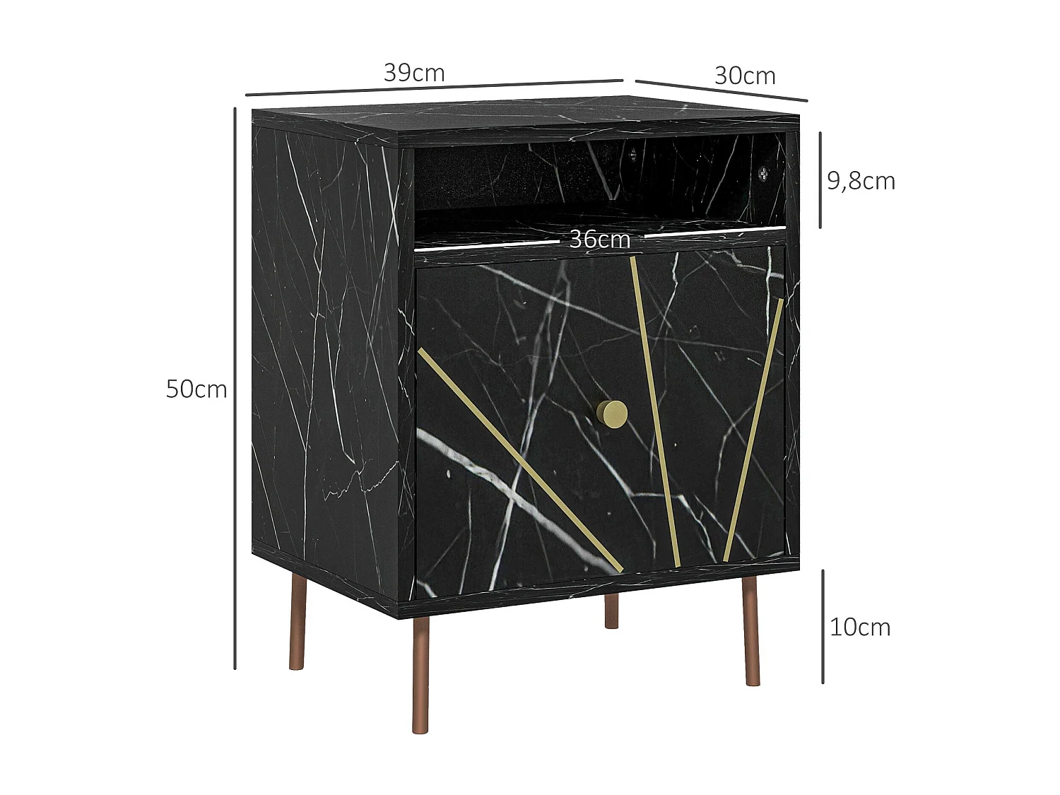 Mesita de noche Ágata Homcom armario + compartimento negro 50x39x30 cm