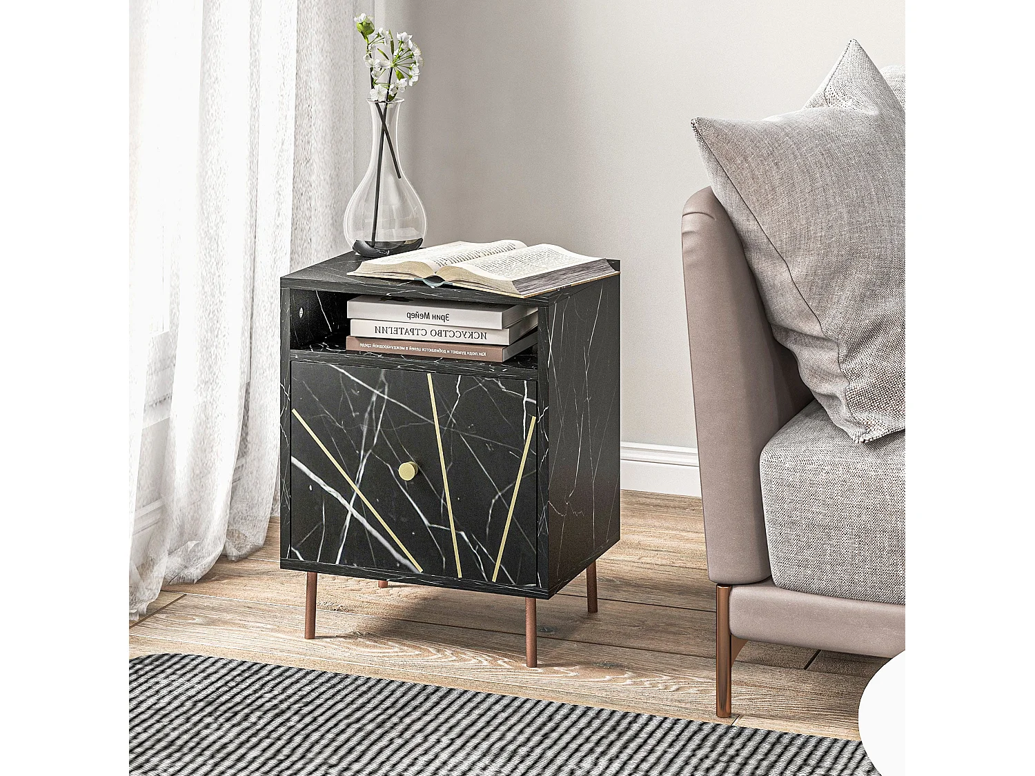 Mesita de noche Ágata Homcom armario + compartimento negro 50x39x30 cm