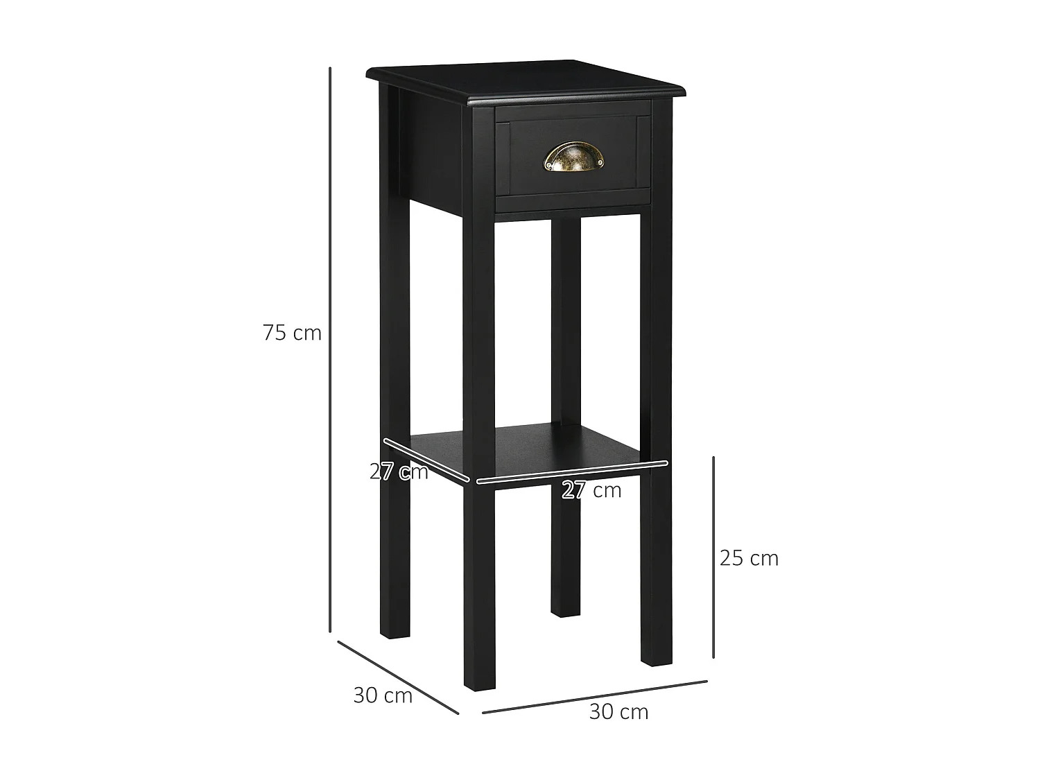 Mesa auxiliar Ronneo Homcom con cajón y estante negro 75x30x30 cm