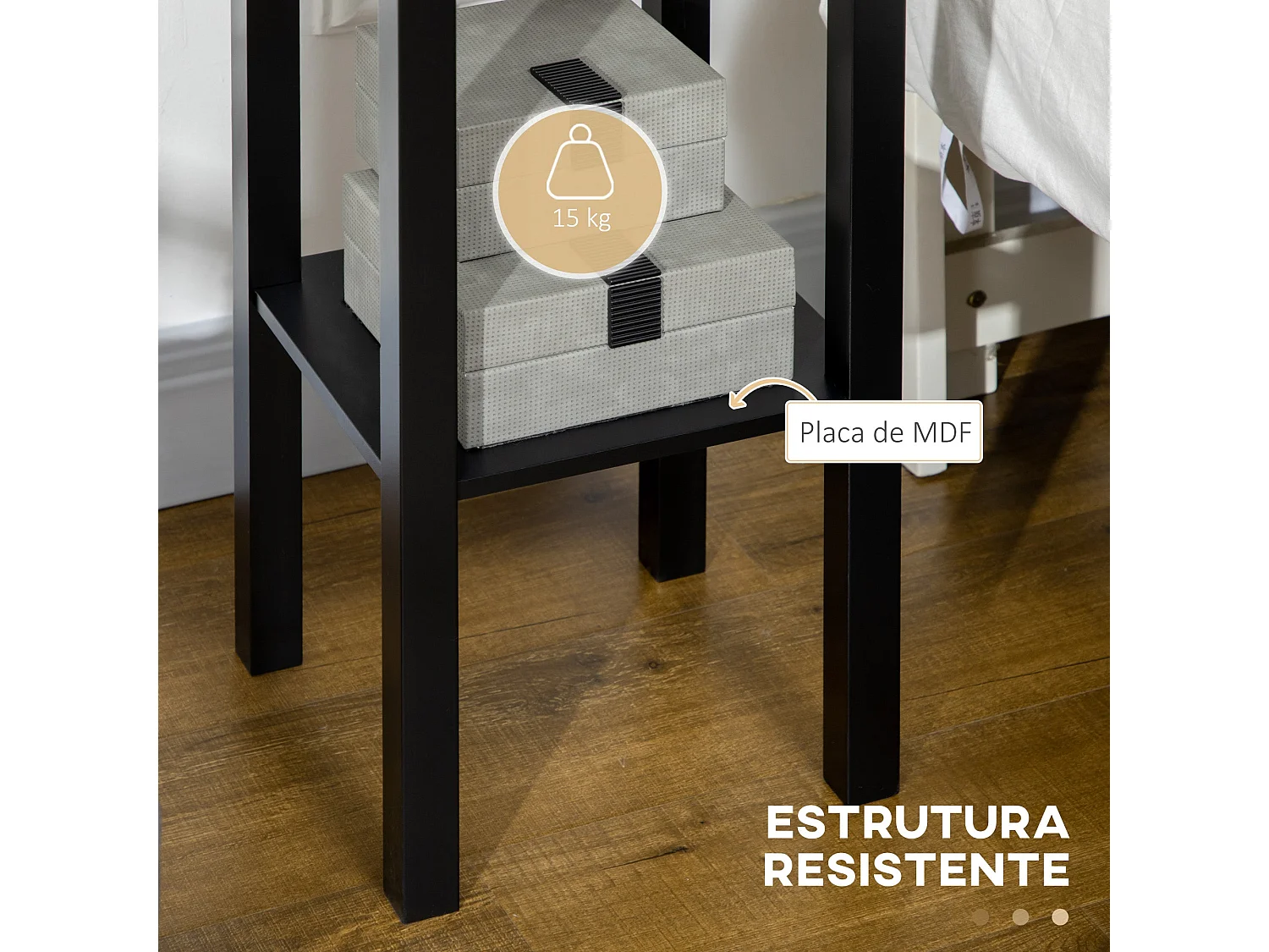Mesa auxiliar Ronneo Homcom con cajón y estante negro 75x30x30 cm