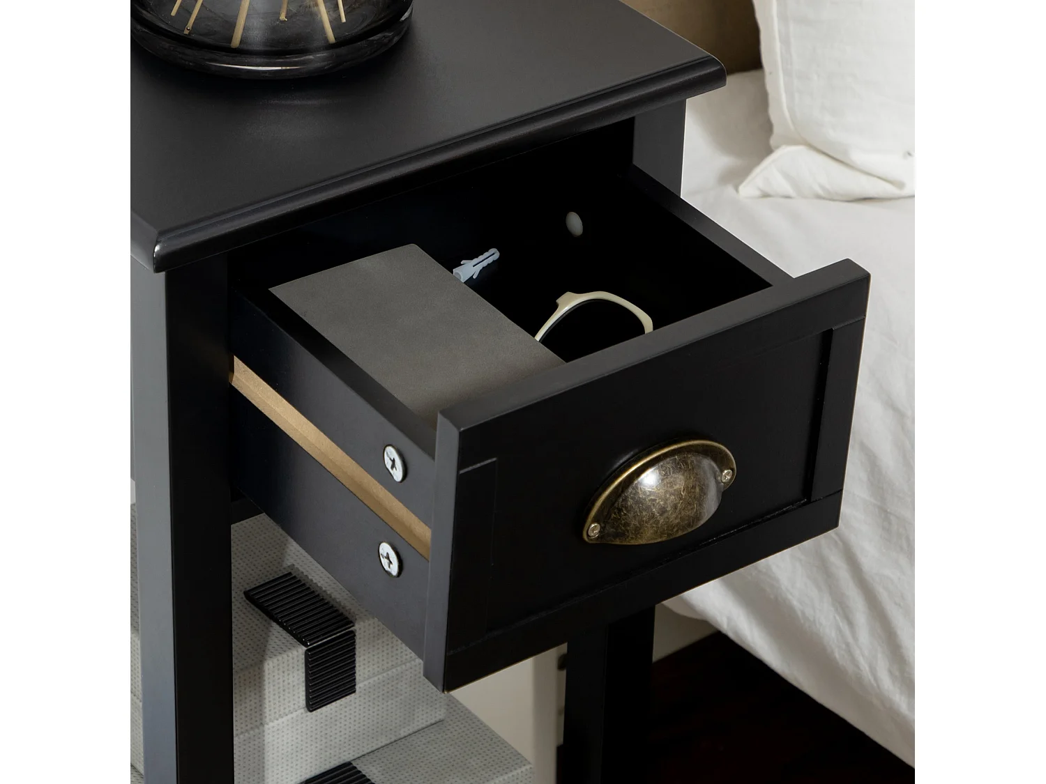 Mesa auxiliar Ronneo Homcom con cajón y estante negro 75x30x30 cm