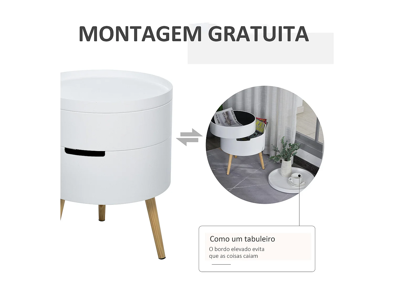 Mesa auxiliar Ritual Homcom 2 compartimentos blanco/natural Ø38x48 cm