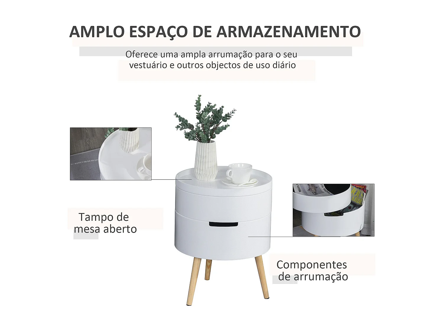 Mesa auxiliar Ritual Homcom 2 compartimentos blanco/natural Ø38x48 cm