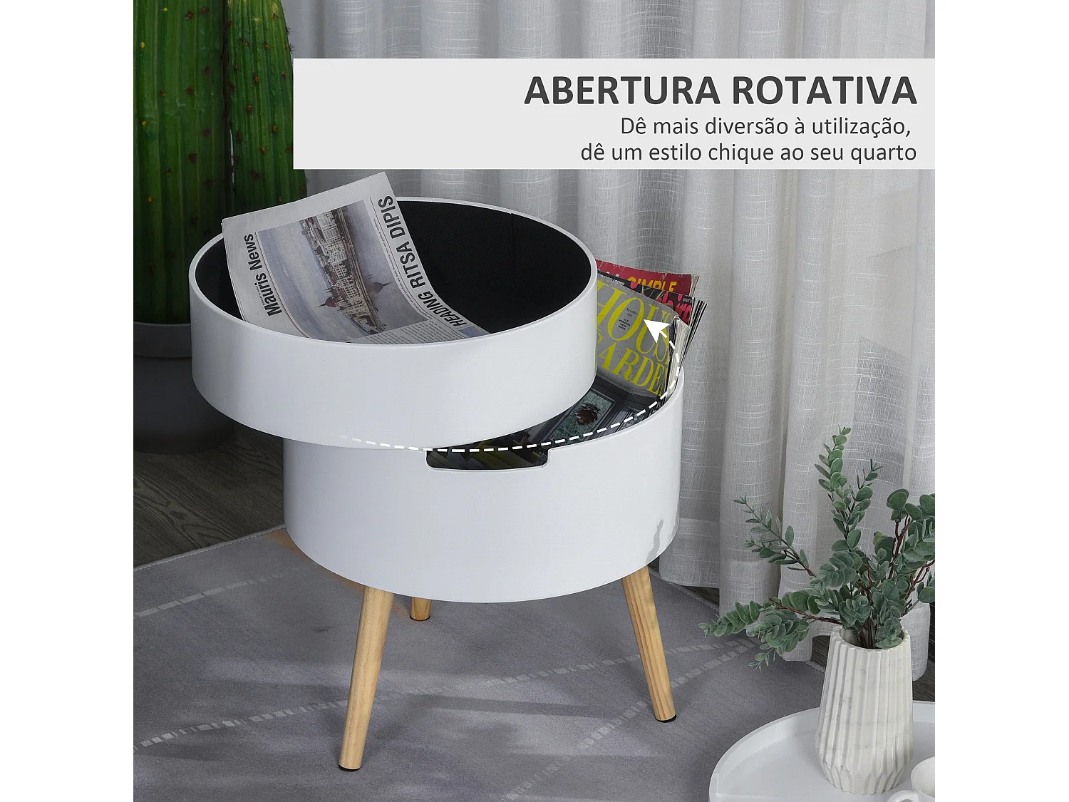 Mesa auxiliar Ritual Homcom 2 compartimentos blanco/natural Ø38x48 cm