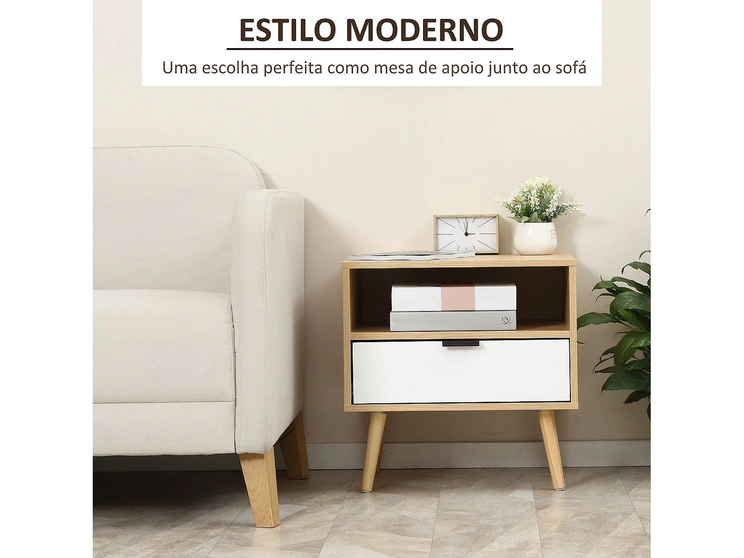 Mesa de Cabeceira Moderna com 1 Gaveta e Prateleira Aberta – Ideal para Quarto e Escritório