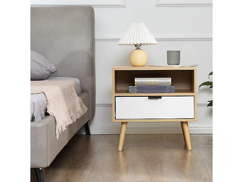 Mesa de Cabeceira Moderna com 1 Gaveta e Prateleira Aberta – Ideal para Quarto e Escritório