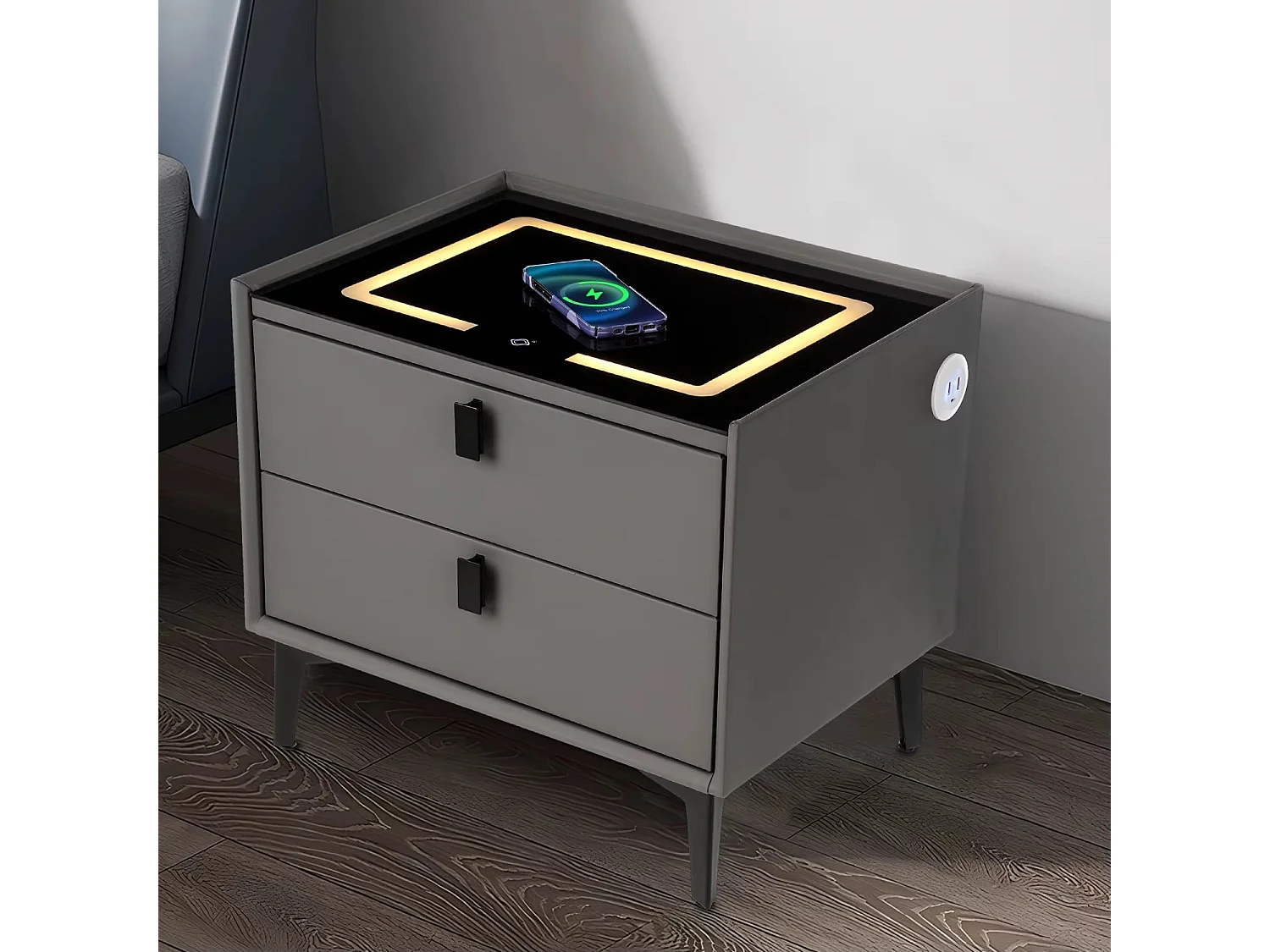 Mesa de Cabeceira Lux Inteligente com Carregador Wireless e Luz LED – Funcionalidade e Estilo Moderno