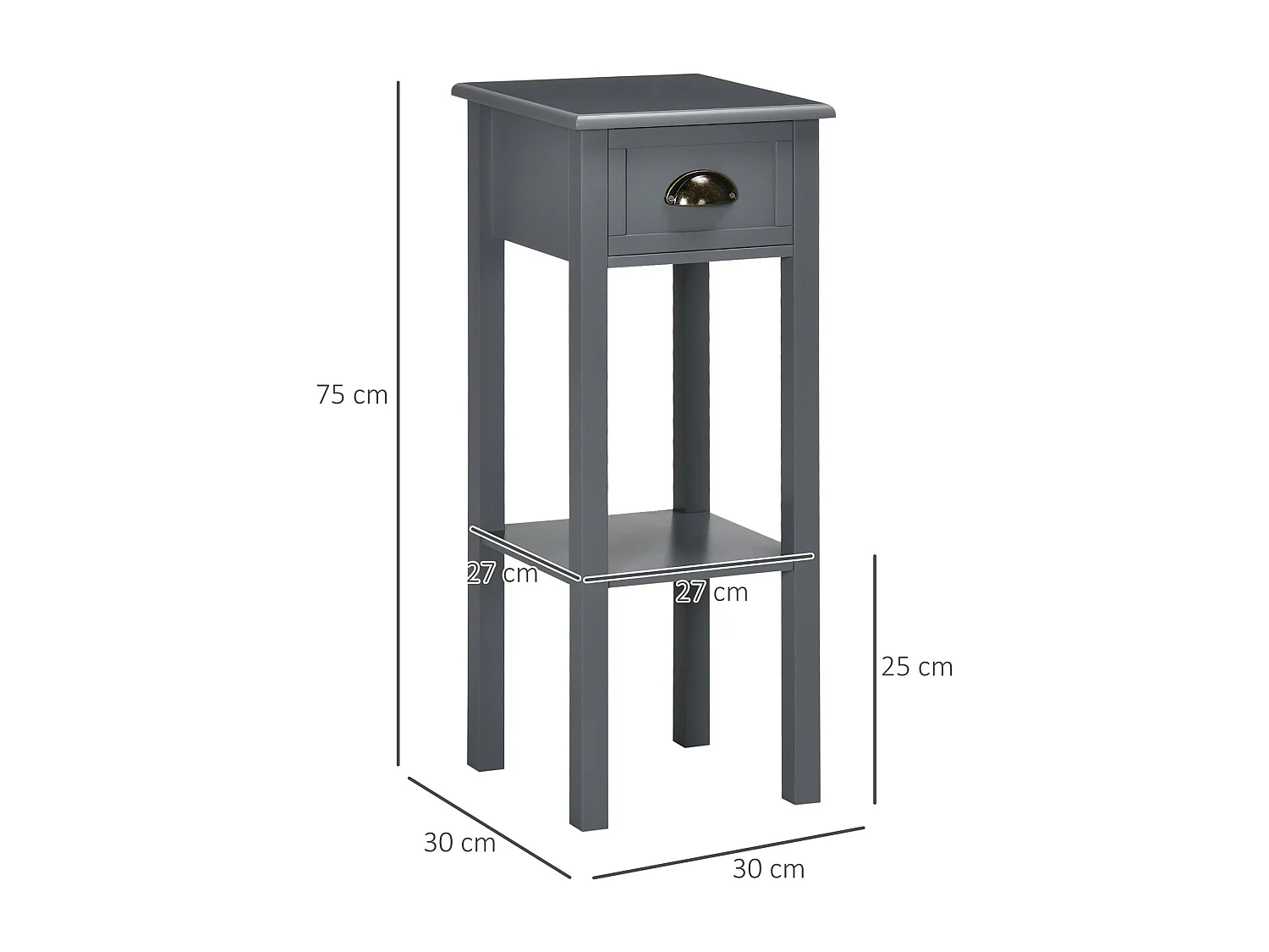 Mesa auxiliar Ronneo Homcom con cajón y estante gris 75x30x30 cm