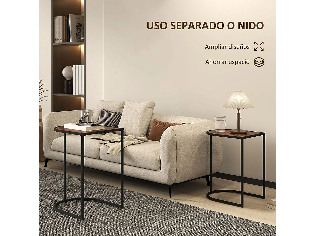 Conjunto de 2 Mesas Auxiliares para Sala de Estar com Estrutura de Aço em Estilo Rústico Ålesund