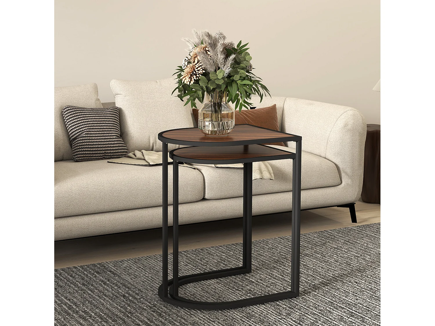 Set de 2 mesas auxiliares Castaño Homcom diseño fijo marrón oscuro