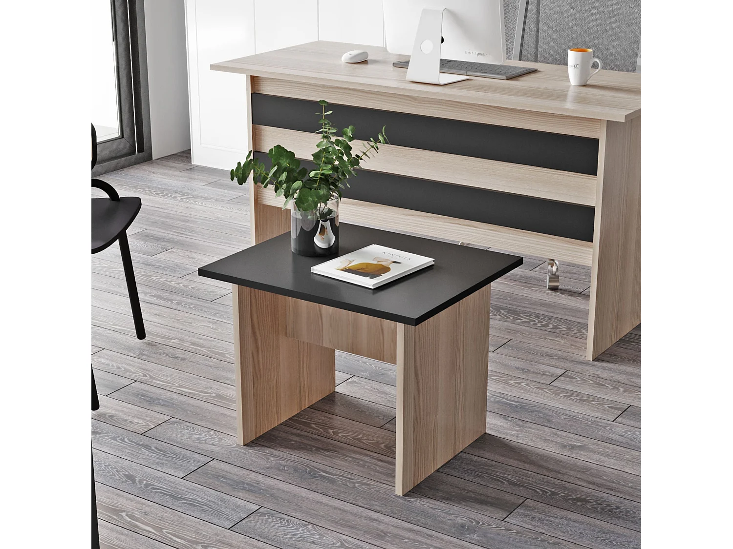 Mesa de Centro Moderna Vo2-Ob em Carvalho e Preto