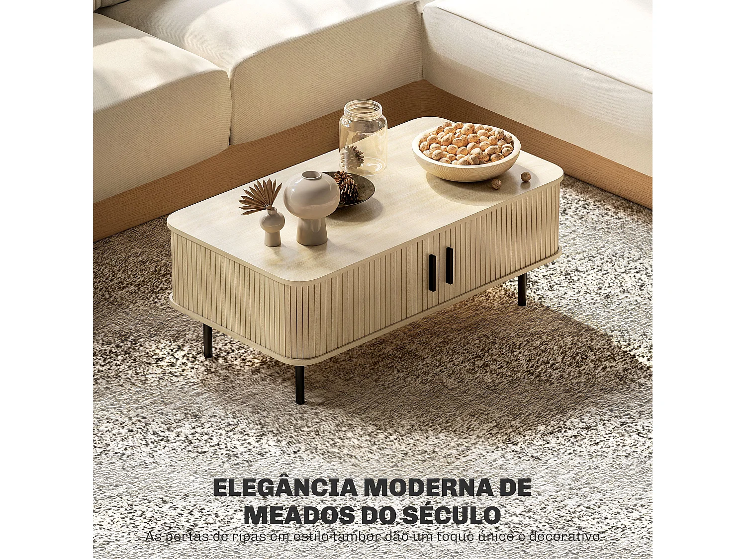 Mesa de Centro Uppsala em Carvalho com 2 Compartimentos e Portas de Correr para Sala de Estar e Quarto