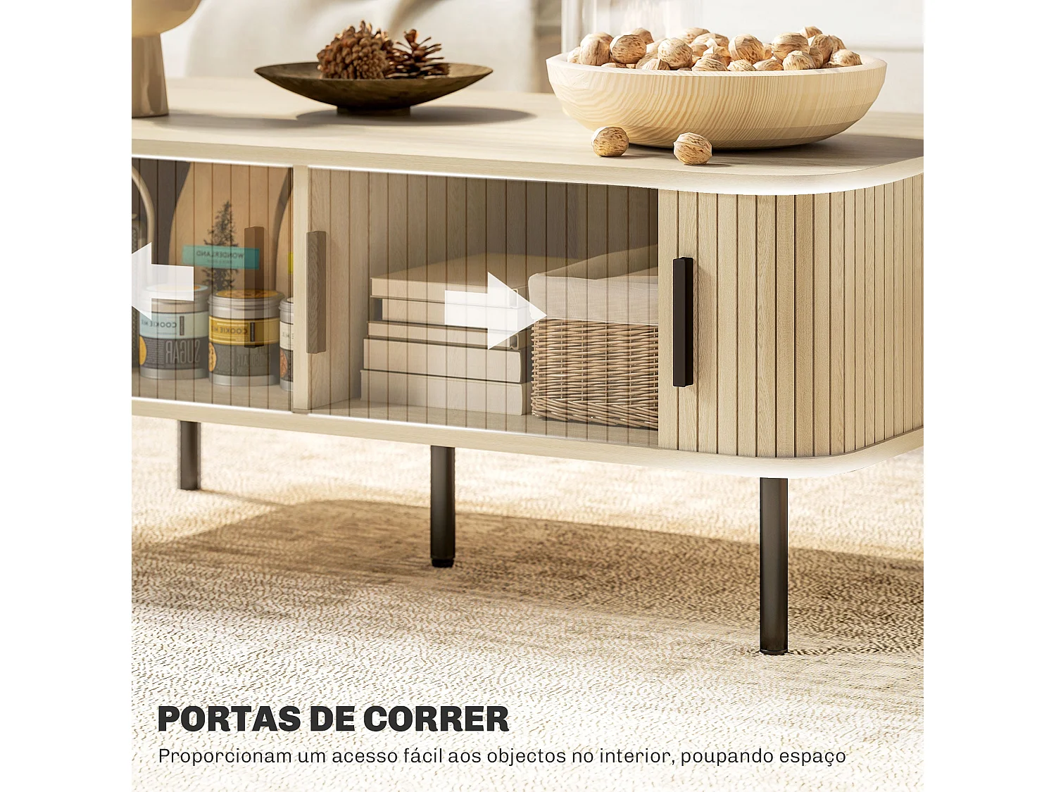 Mesa de Centro Uppsala em Carvalho com 2 Compartimentos e Portas de Correr para Sala de Estar e Quarto