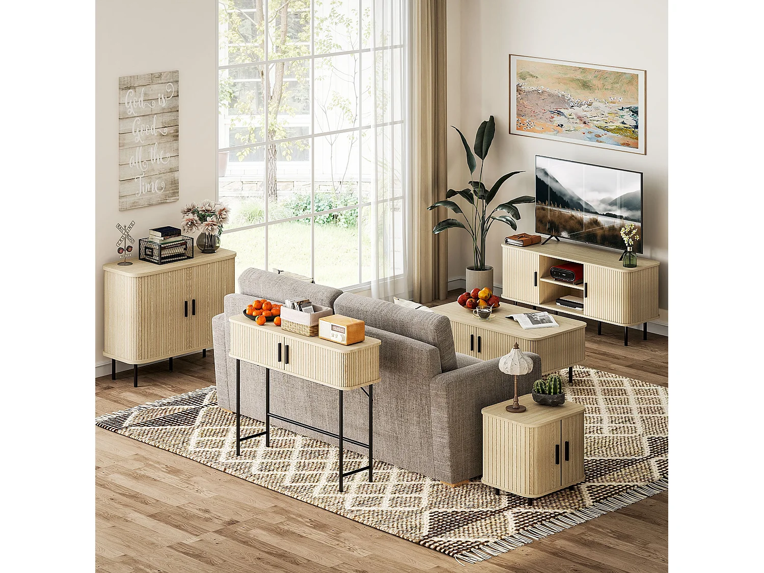 Mesa de Centro Uppsala em Carvalho com 2 Compartimentos e Portas de Correr para Sala de Estar e Quarto