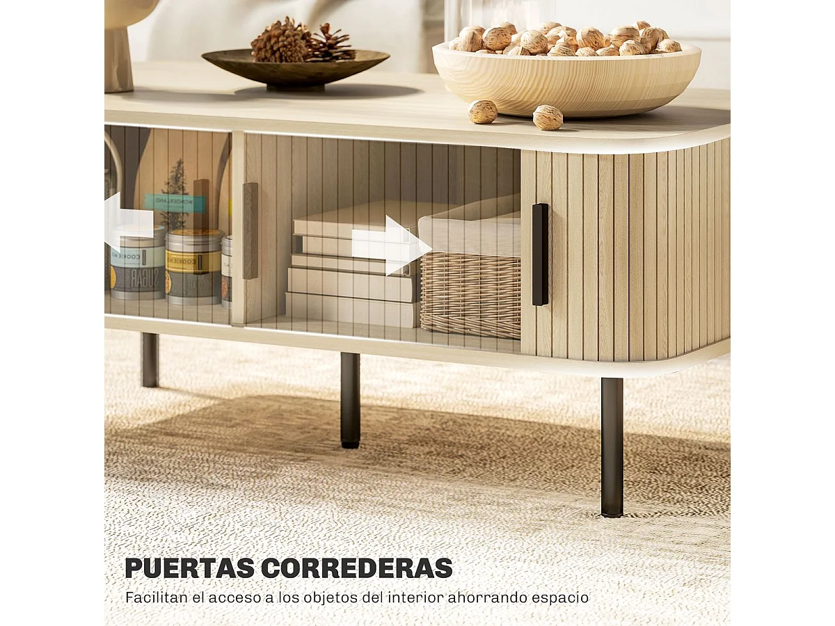 Mesa de Centro Uppsala em Carvalho com 2 Compartimentos e Portas de Correr para Sala de Estar e Quarto