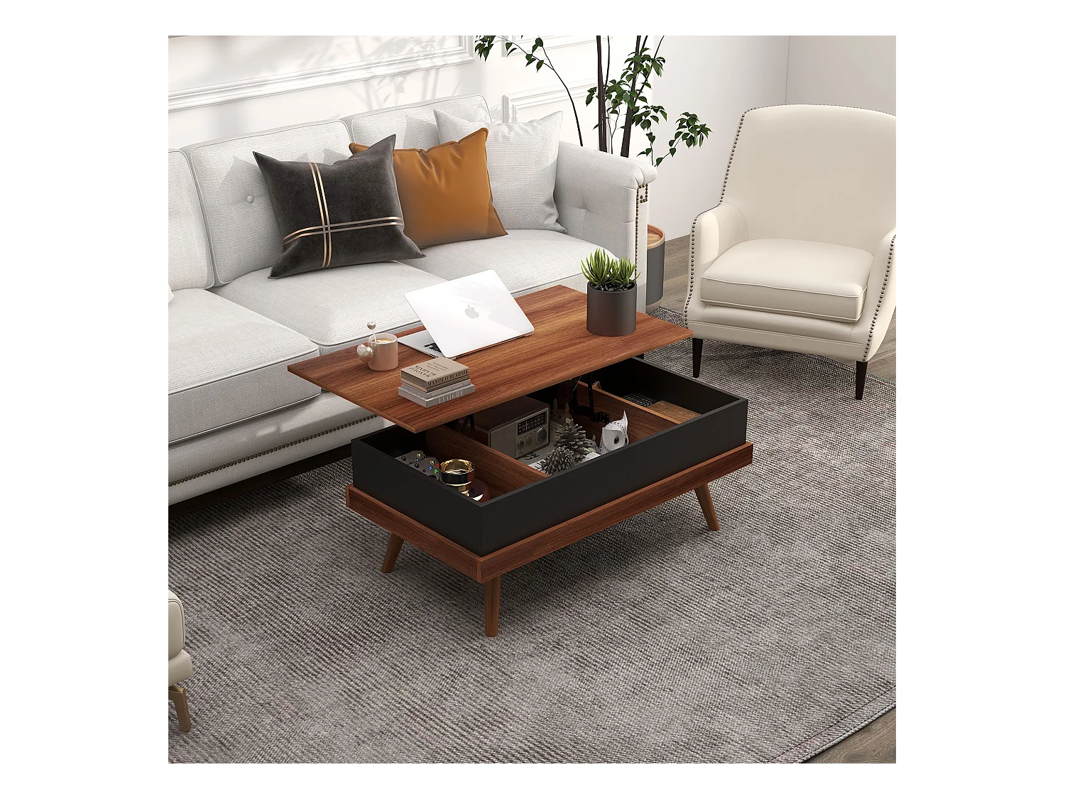 Mesa de centro marrón y negro 100x79x54 cm HOMCOM