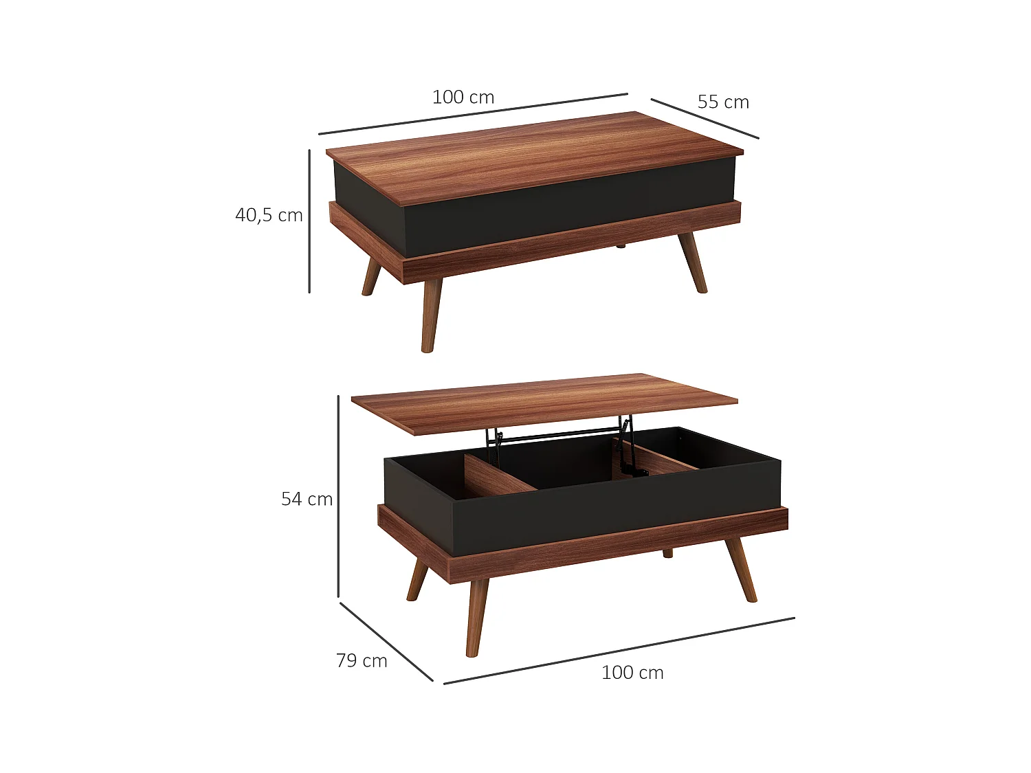 Mesa de centro marrón y negro 100x79x54 cm HOMCOM