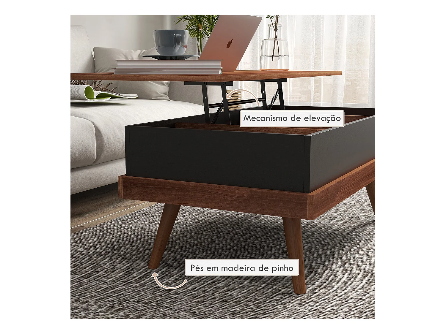 Mesa de centro marrón y negro 100x79x54 cm HOMCOM