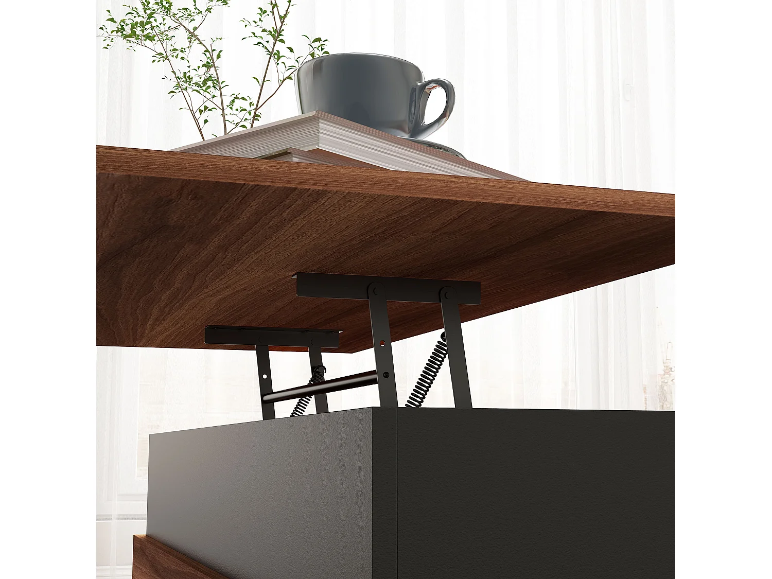 Mesa de Centro Elevatória Table Basse Noire - Design Moderno e Funcional em Castanho e Preto