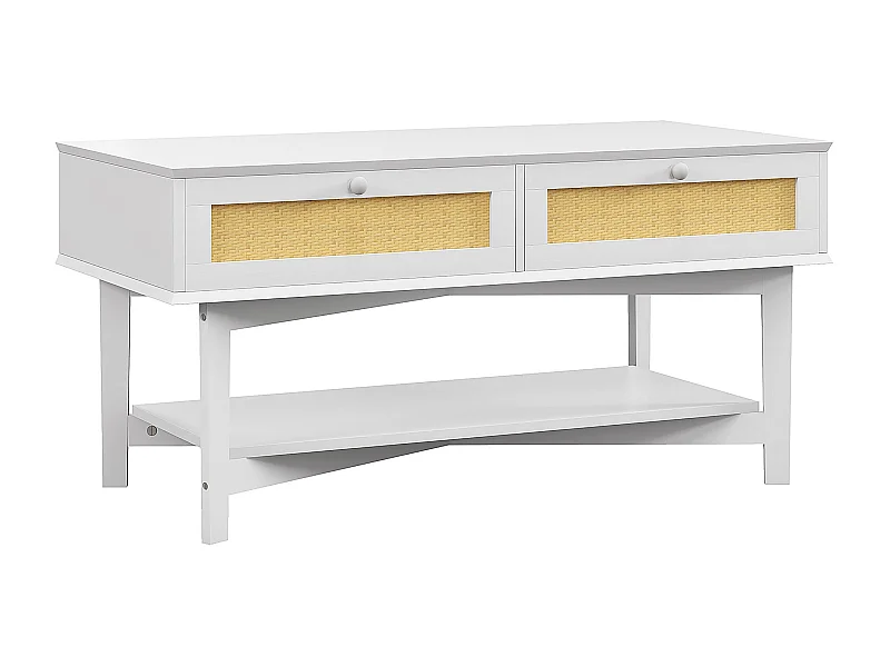 Mesa de centro Hibba Homcom 2 cajones + estante blanco 50x100x50 cm