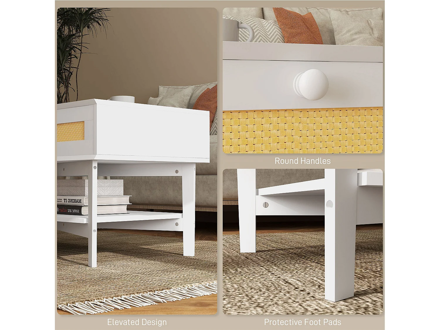 Mesa de centro Hibba Homcom 2 cajones + estante blanco 50x100x50 cm