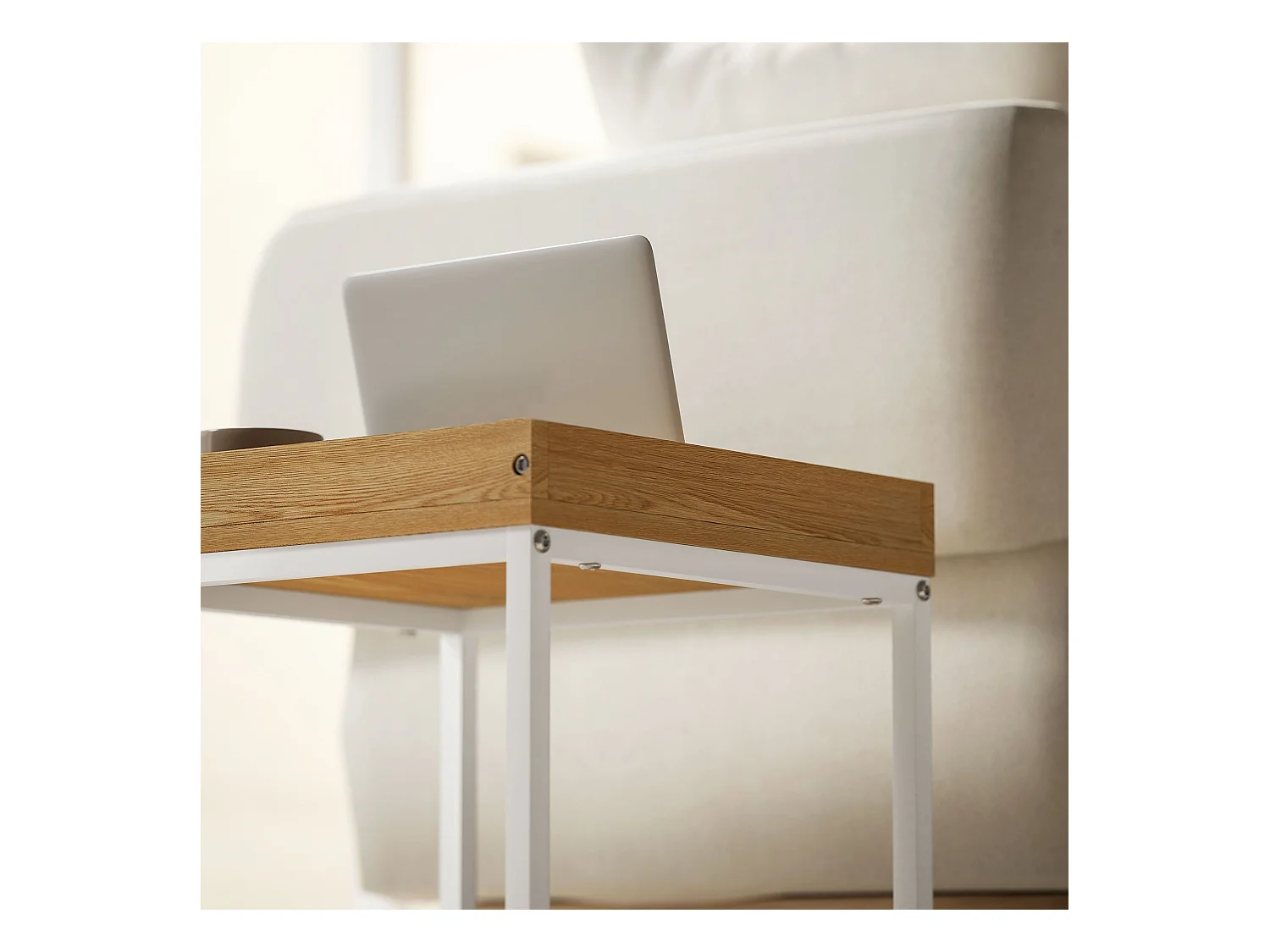 Conjunto de 2 Mesas Auxiliares Modernas para Sala de Estar em Branco e Carvalho