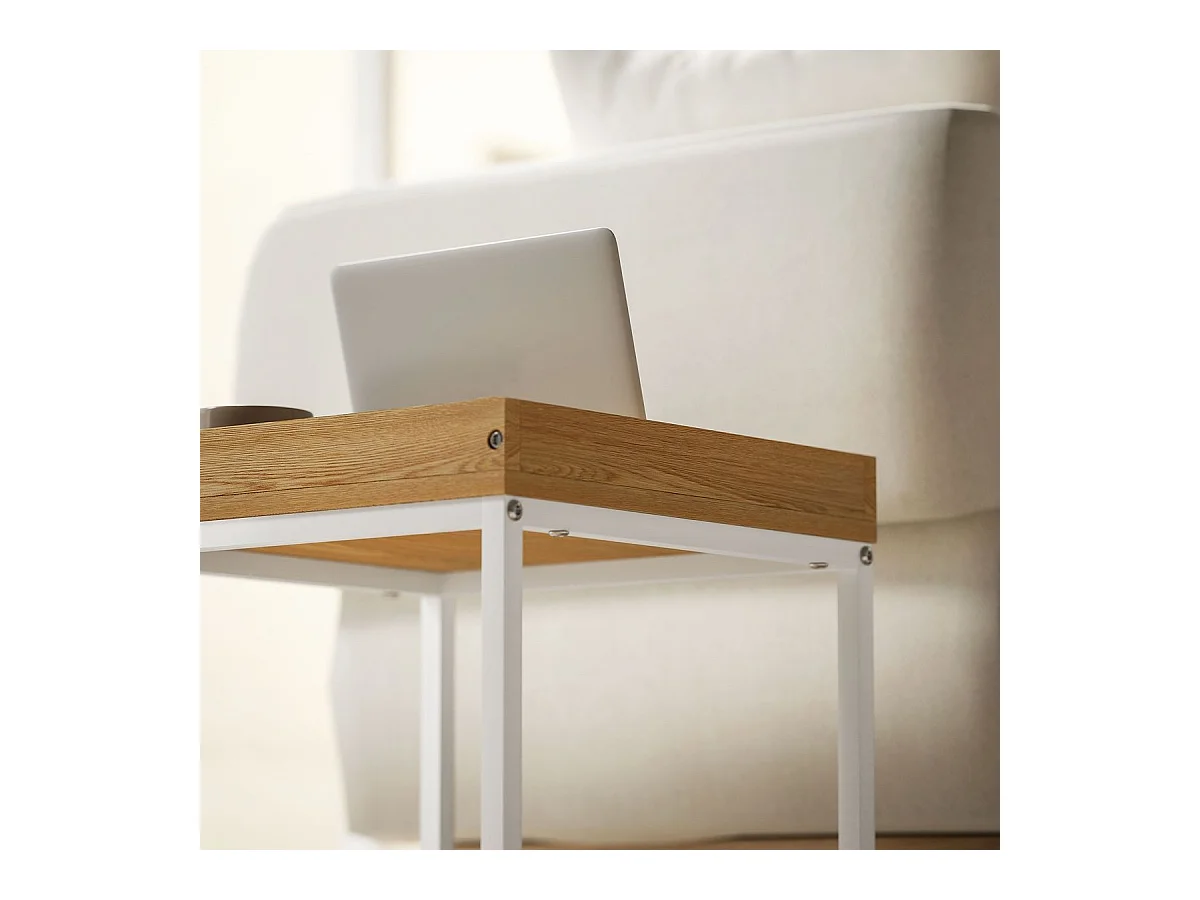 Conjunto de 2 Mesas Auxiliares Modernas para Sala de Estar em Branco e Carvalho