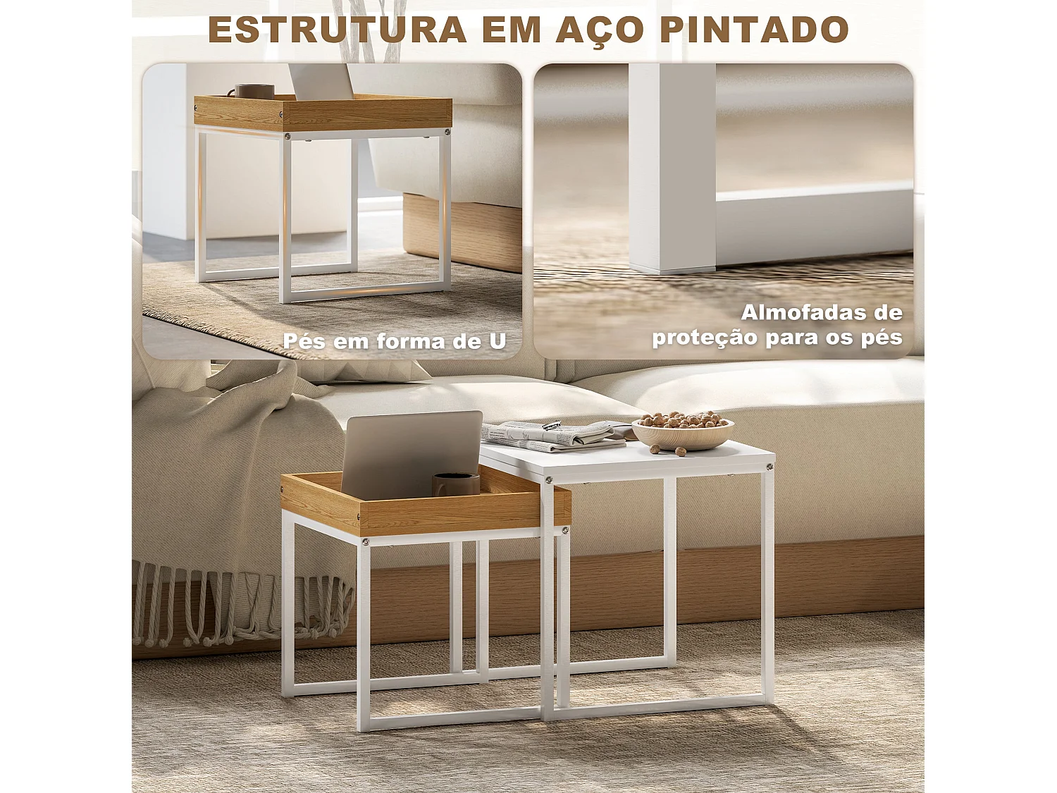Set de 2 mesas nido Cassy Homcom blanco/natural