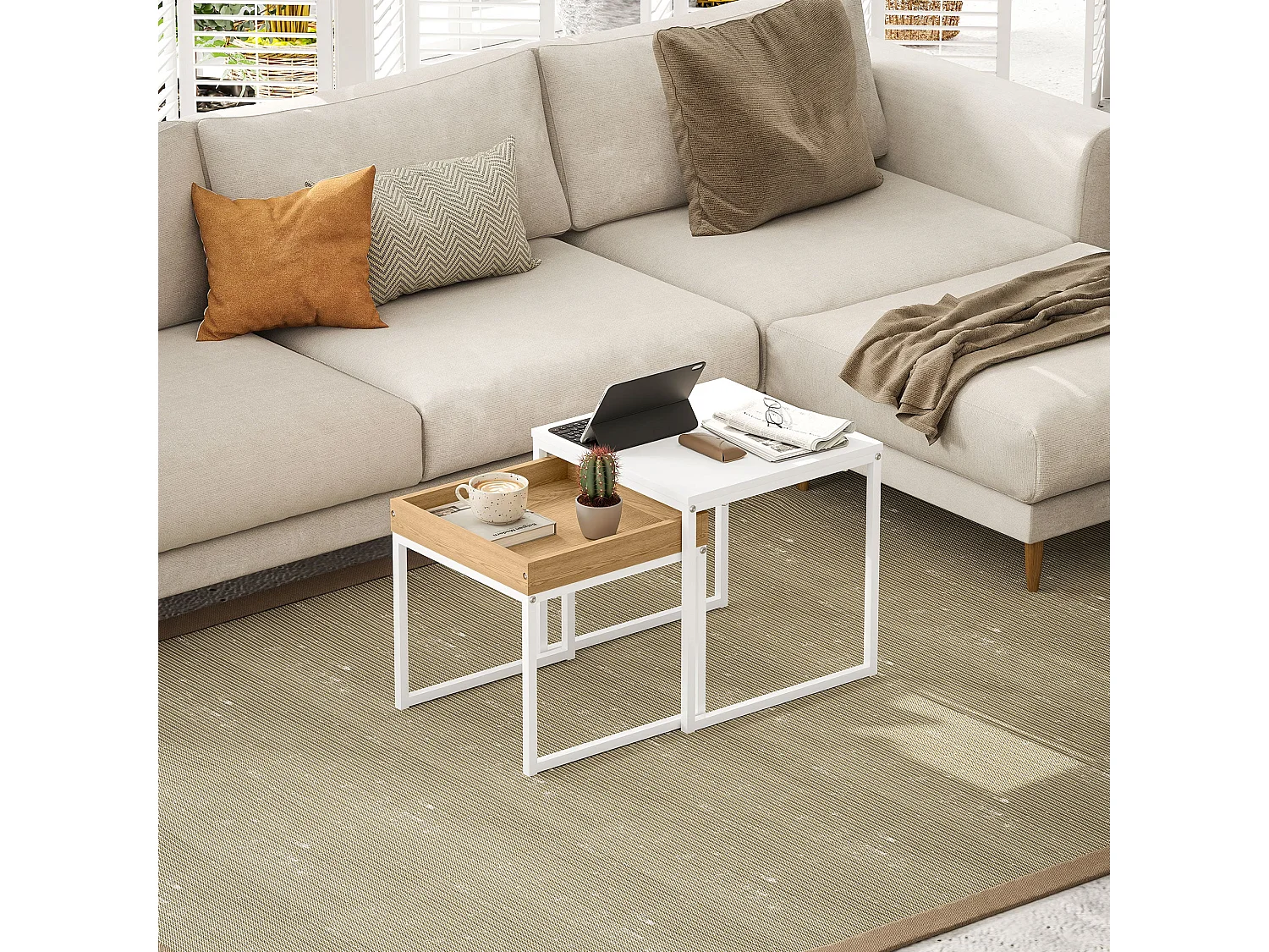 Set de 2 mesas nido Cassy Homcom blanco/natural