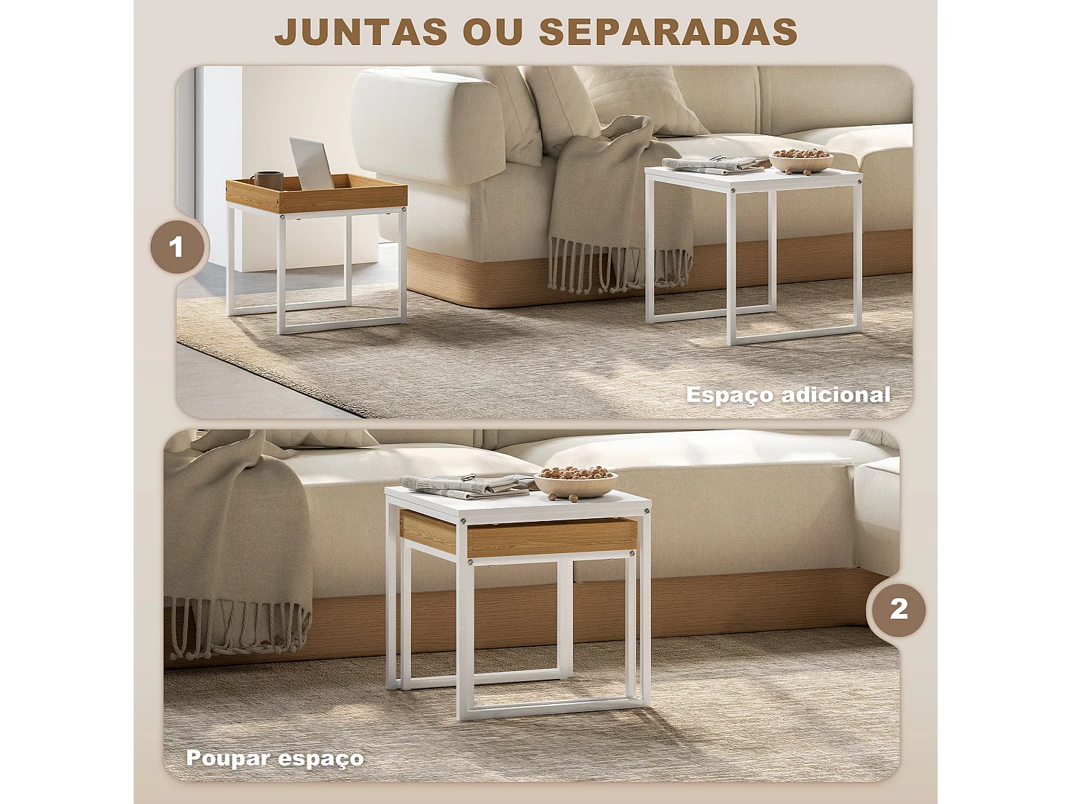 Set de 2 mesas nido Cassy Homcom blanco/natural