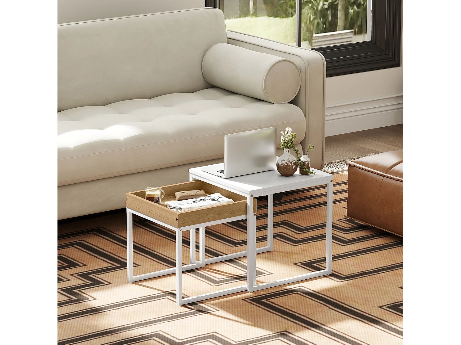 Set de 2 mesas nido Cassy Homcom blanco/natural