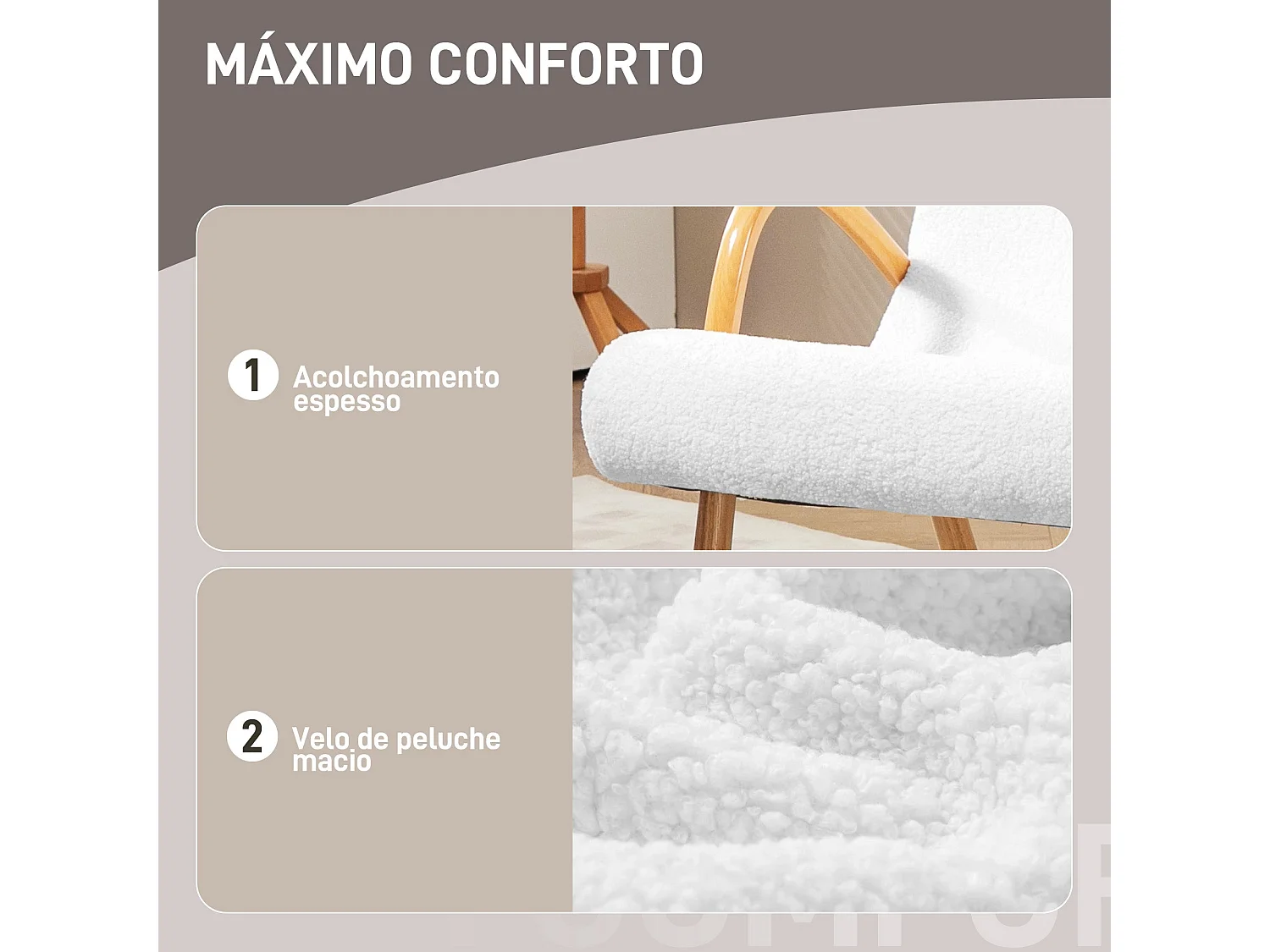 Poltrona Baloiço Moderna Estofada em Lã com Apoios e Design Elegante para Sala de Estar e Dormitório