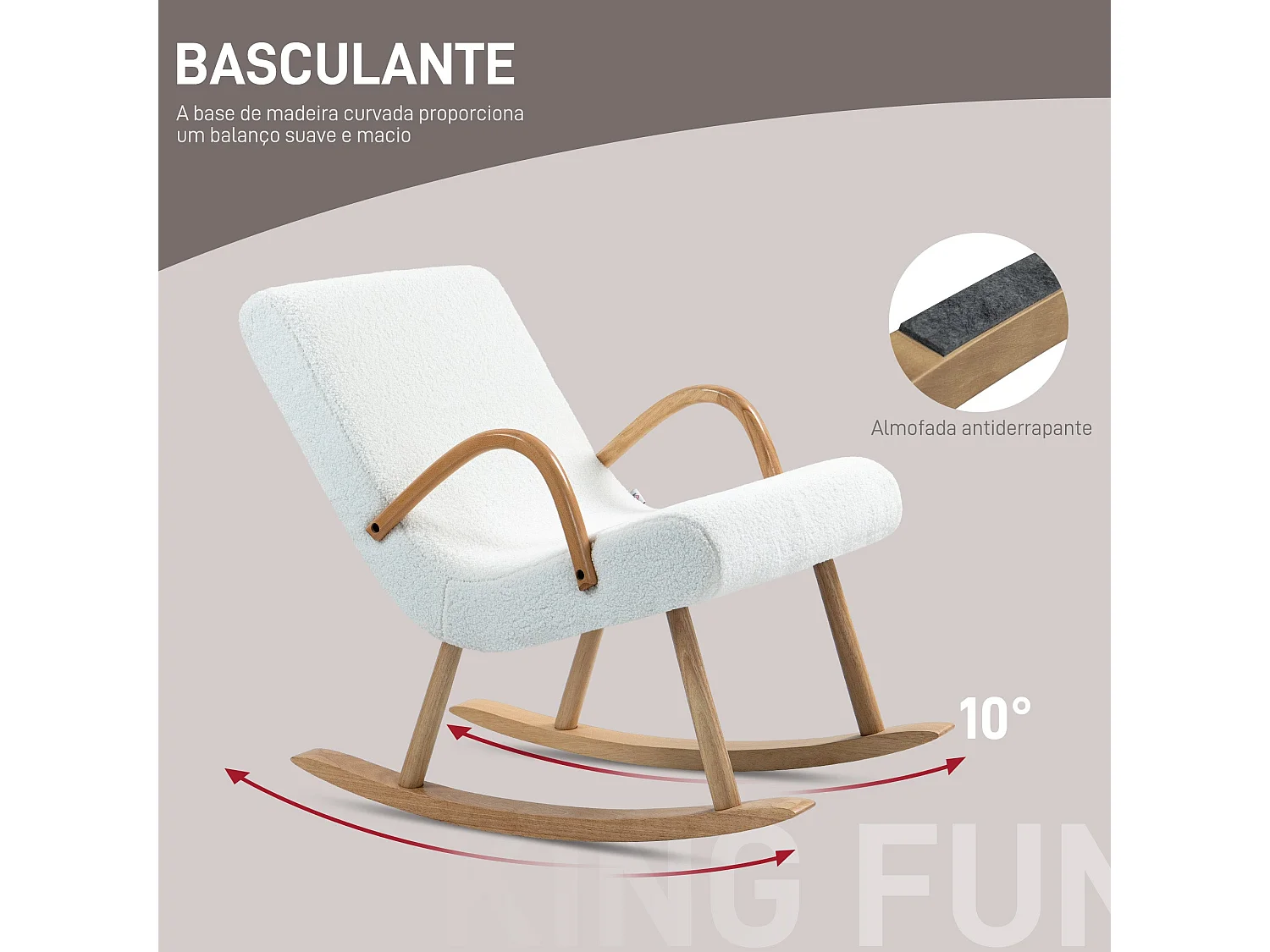 Poltrona Baloiço Moderna Estofada em Lã com Apoios e Design Elegante para Sala de Estar e Dormitório