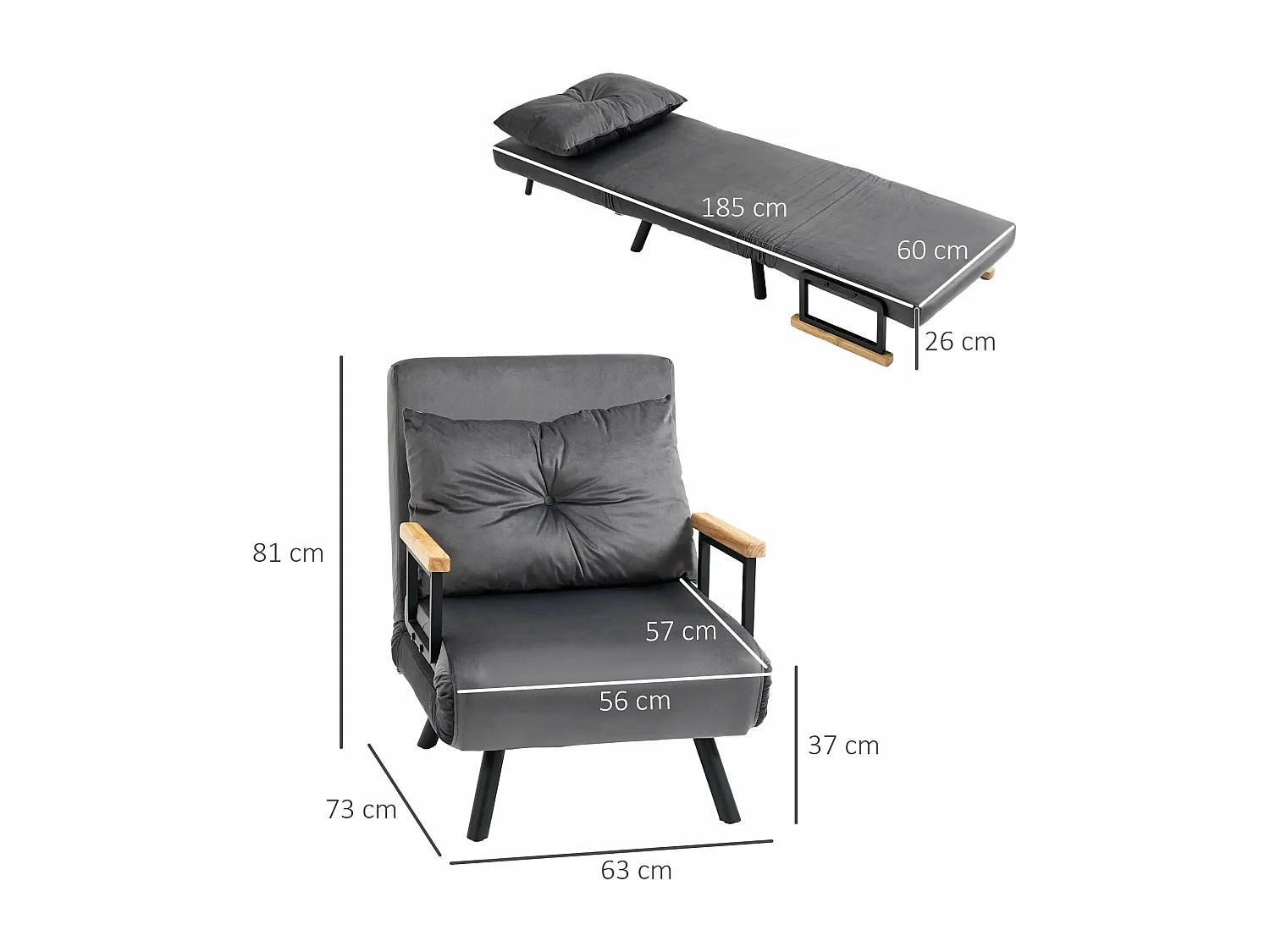 Poltrona-Cama Lopez Cinza com Encosto Ajustável e Design Moderno para Conforto e Estilo