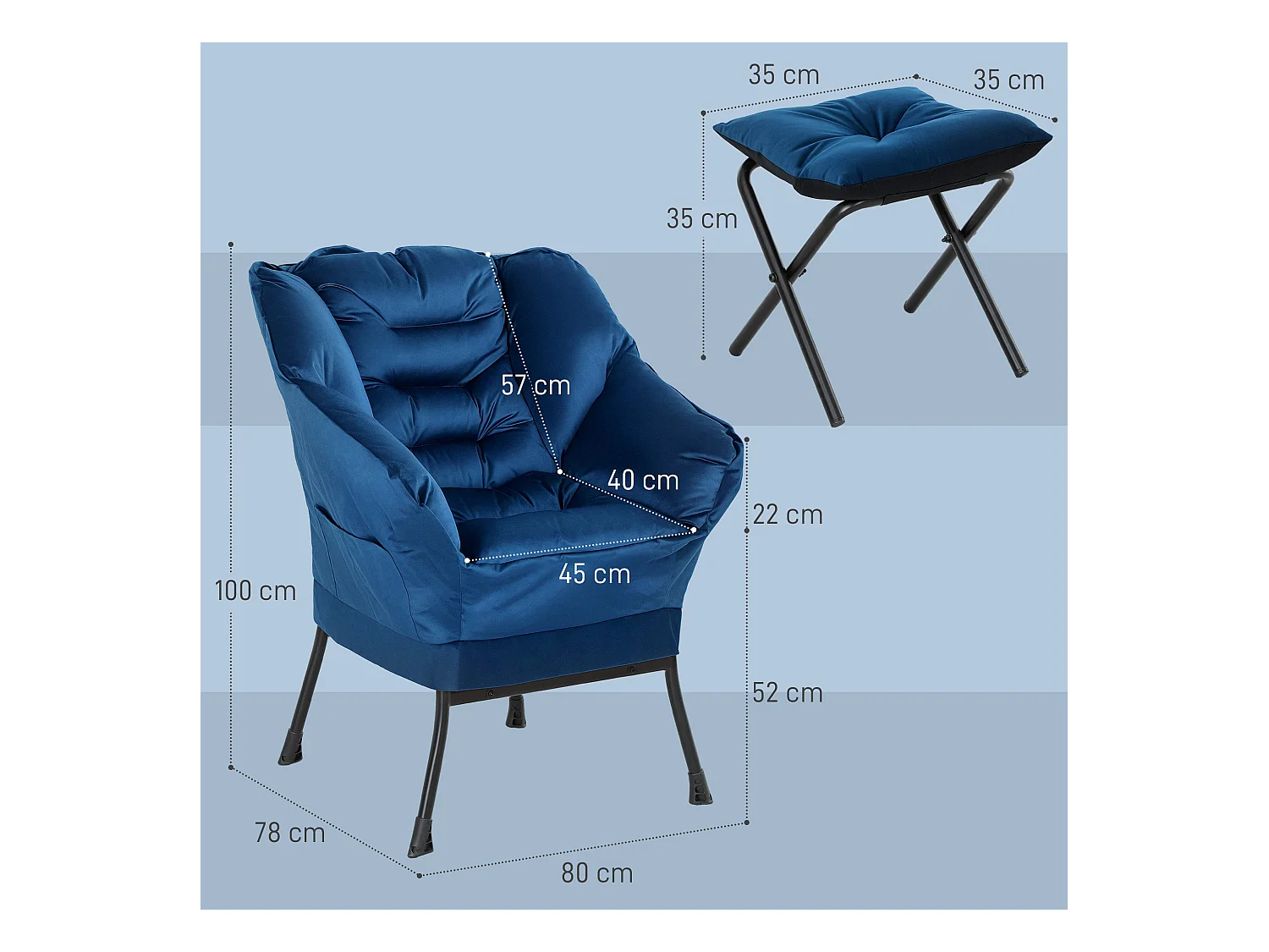 Butaca Nube Homcom con reposapiés azul 100x80x78 cm