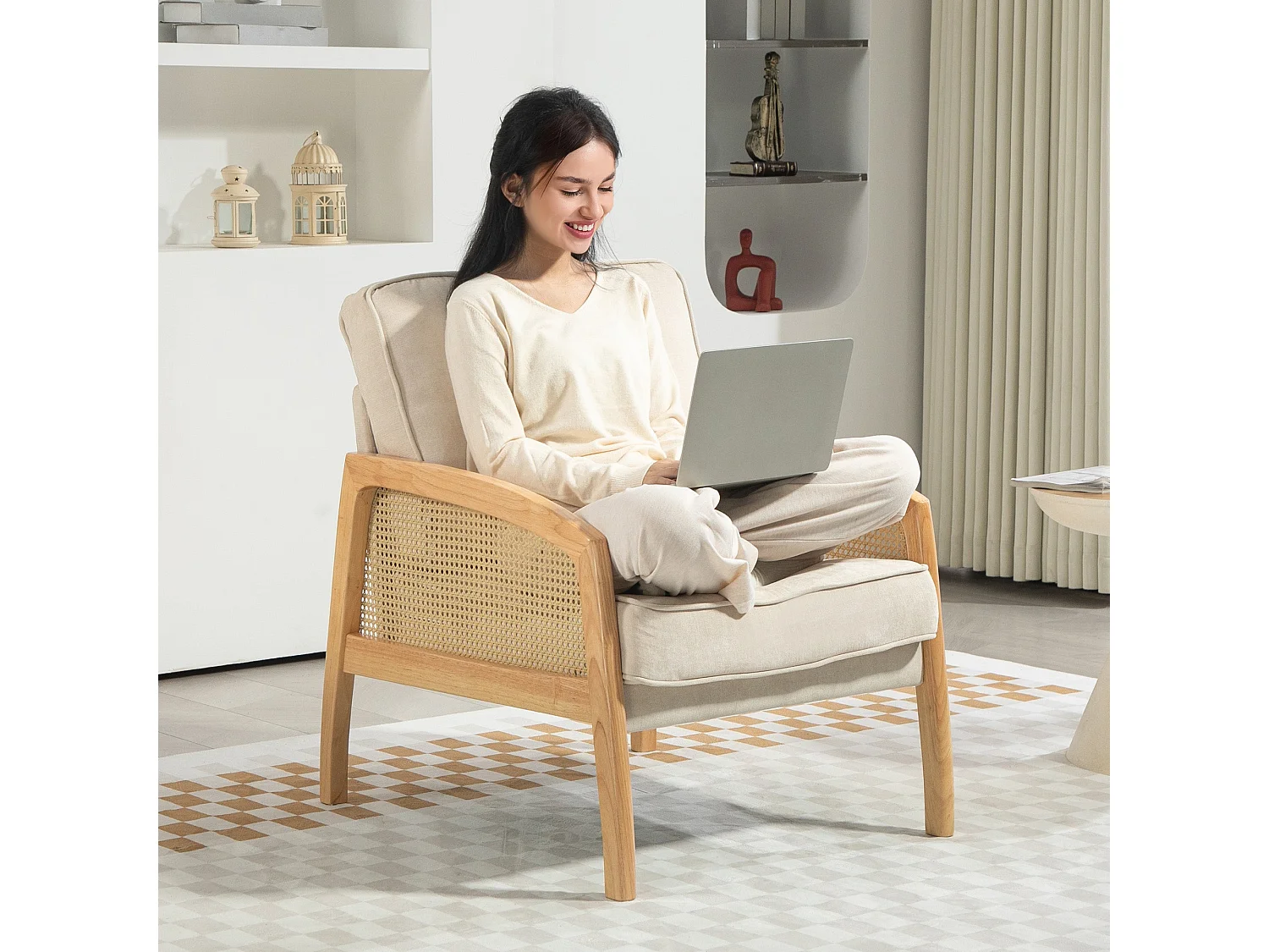 Butaca Romera Homcom cojines extraíbles beige 88x67x75 cm