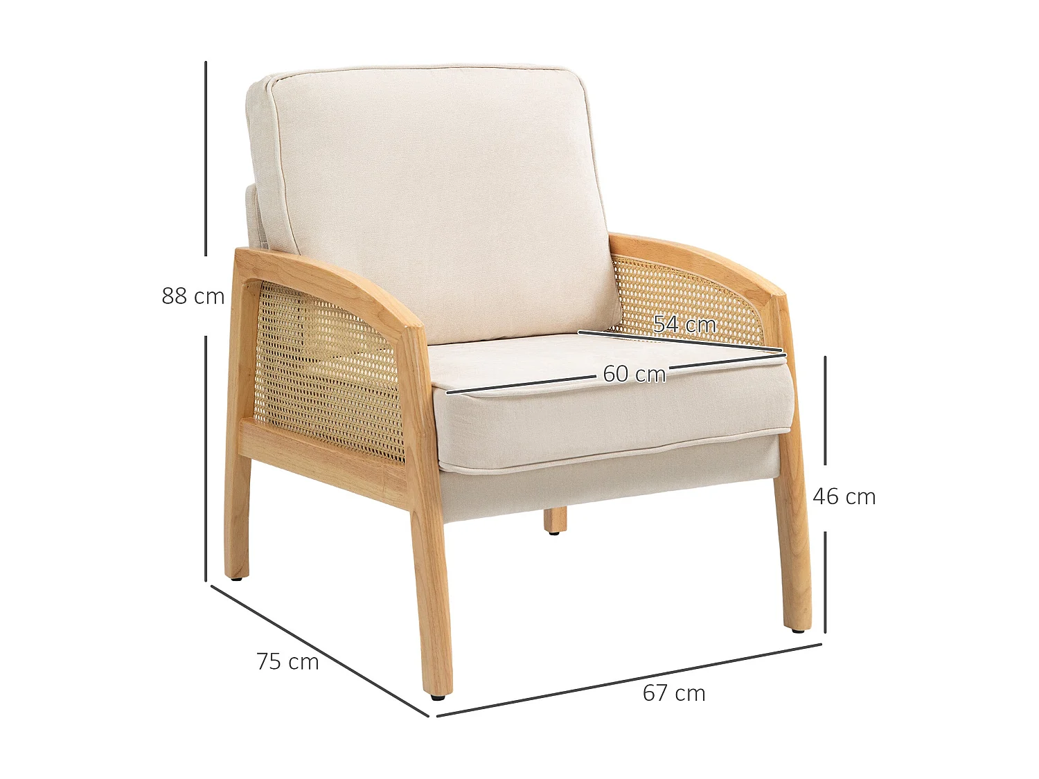 Butaca Romera Homcom cojines extraíbles beige 88x67x75 cm