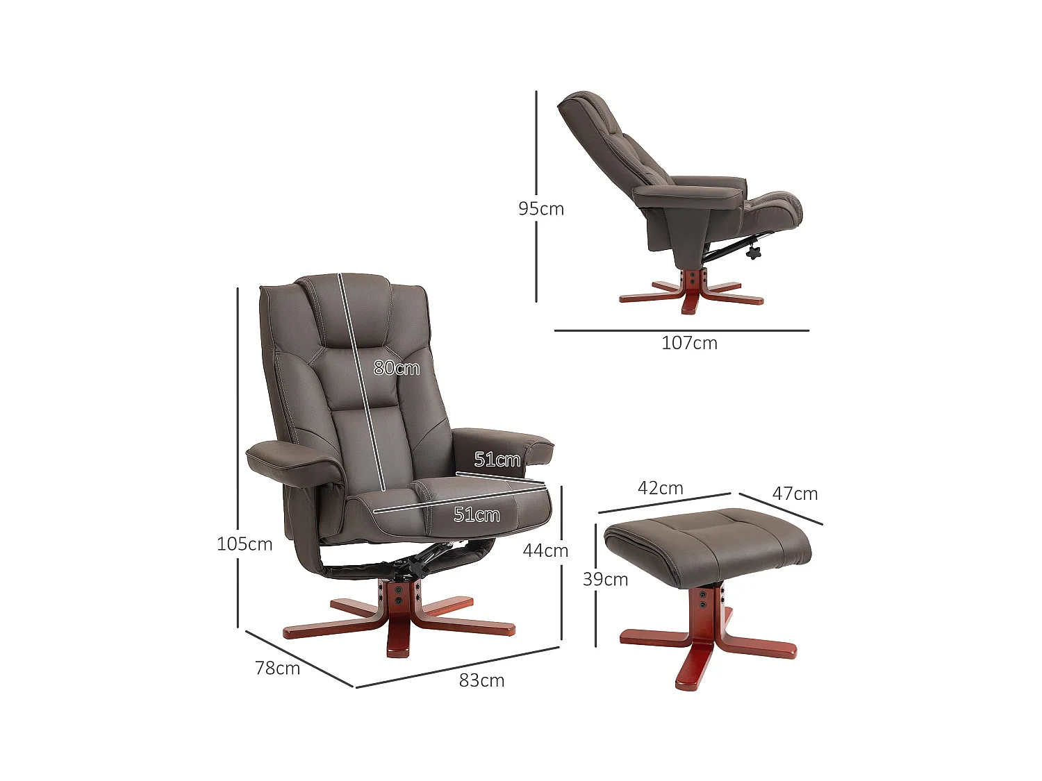 Sillón Luna Homcom reclinable + reposapiés marrón 105x83x78 cm