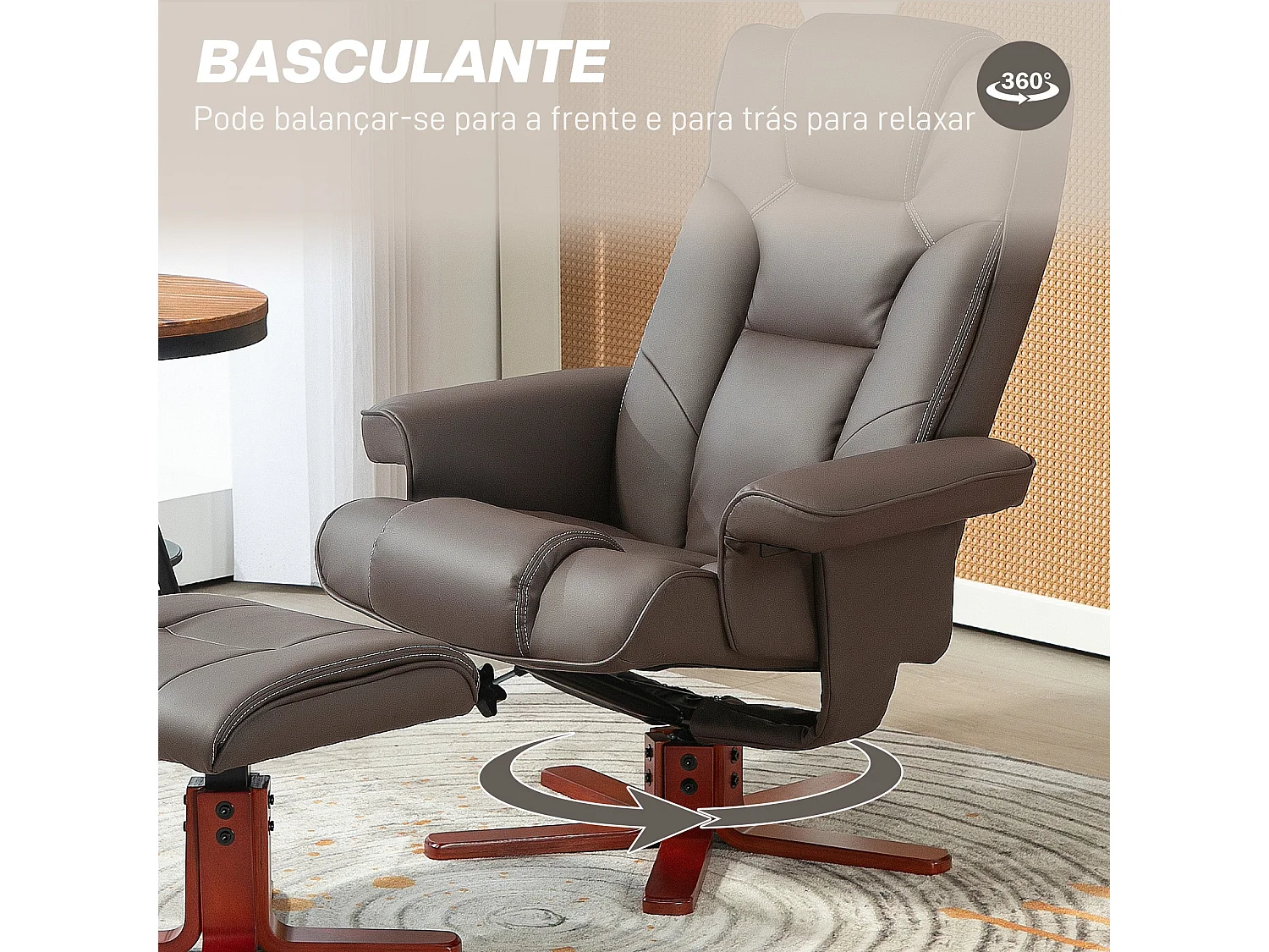 Sillón Luna Homcom reclinable + reposapiés marrón 105x83x78 cm