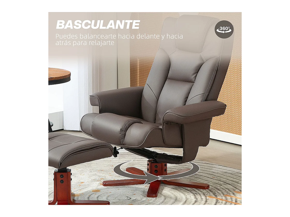 Sillón Luna Homcom reclinable + reposapiés marrón 105x83x78 cm