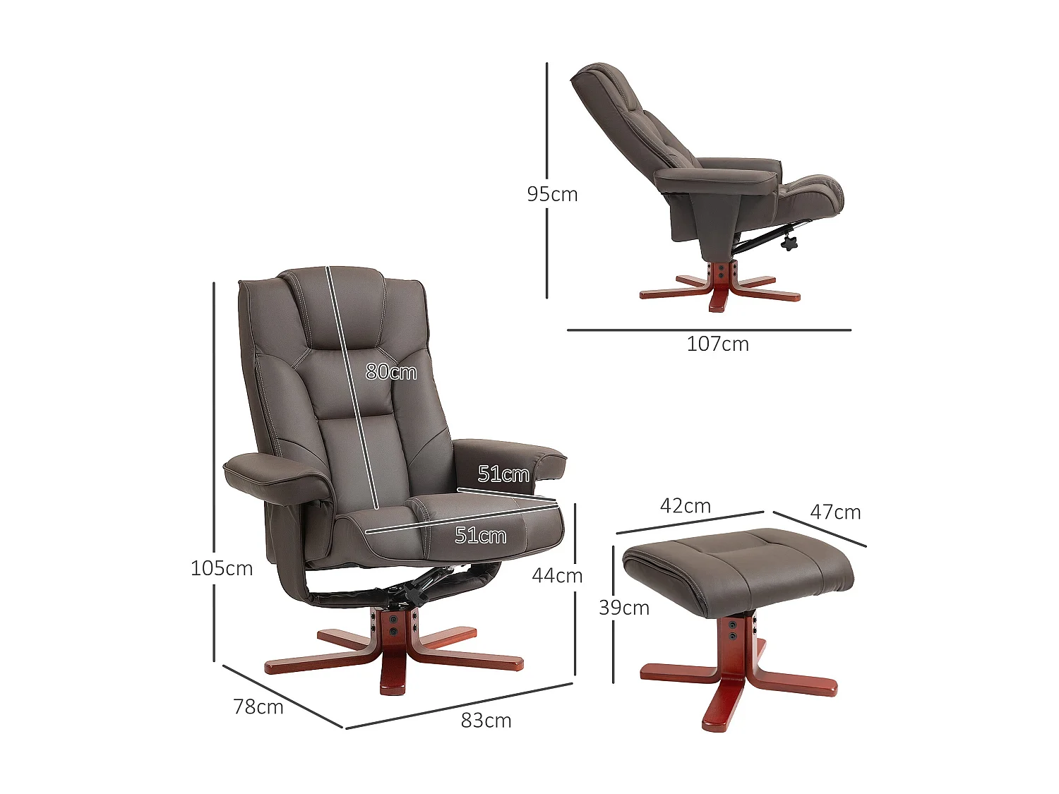 Sillón Luna Homcom reclinable + reposapiés marrón 105x83x78 cm