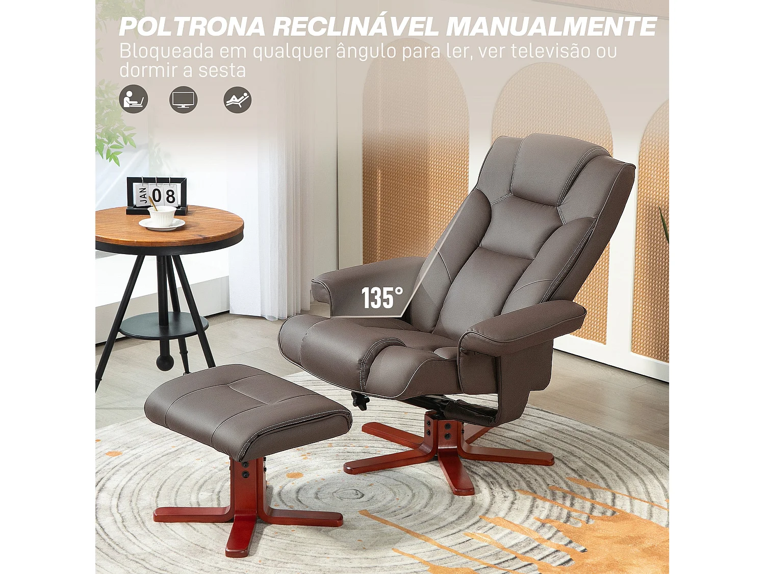 Sillón Luna Homcom reclinable + reposapiés marrón 105x83x78 cm
