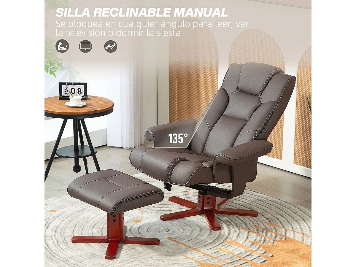 Sillón Luna Homcom reclinable + reposapiés marrón 105x83x78 cm