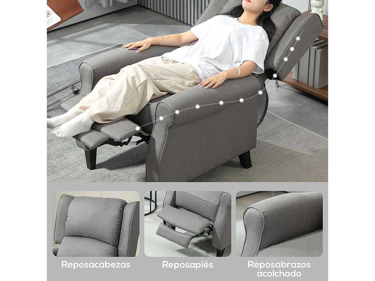 Sillón relax Petite Homcom reclinable gris 102x77x88 cm