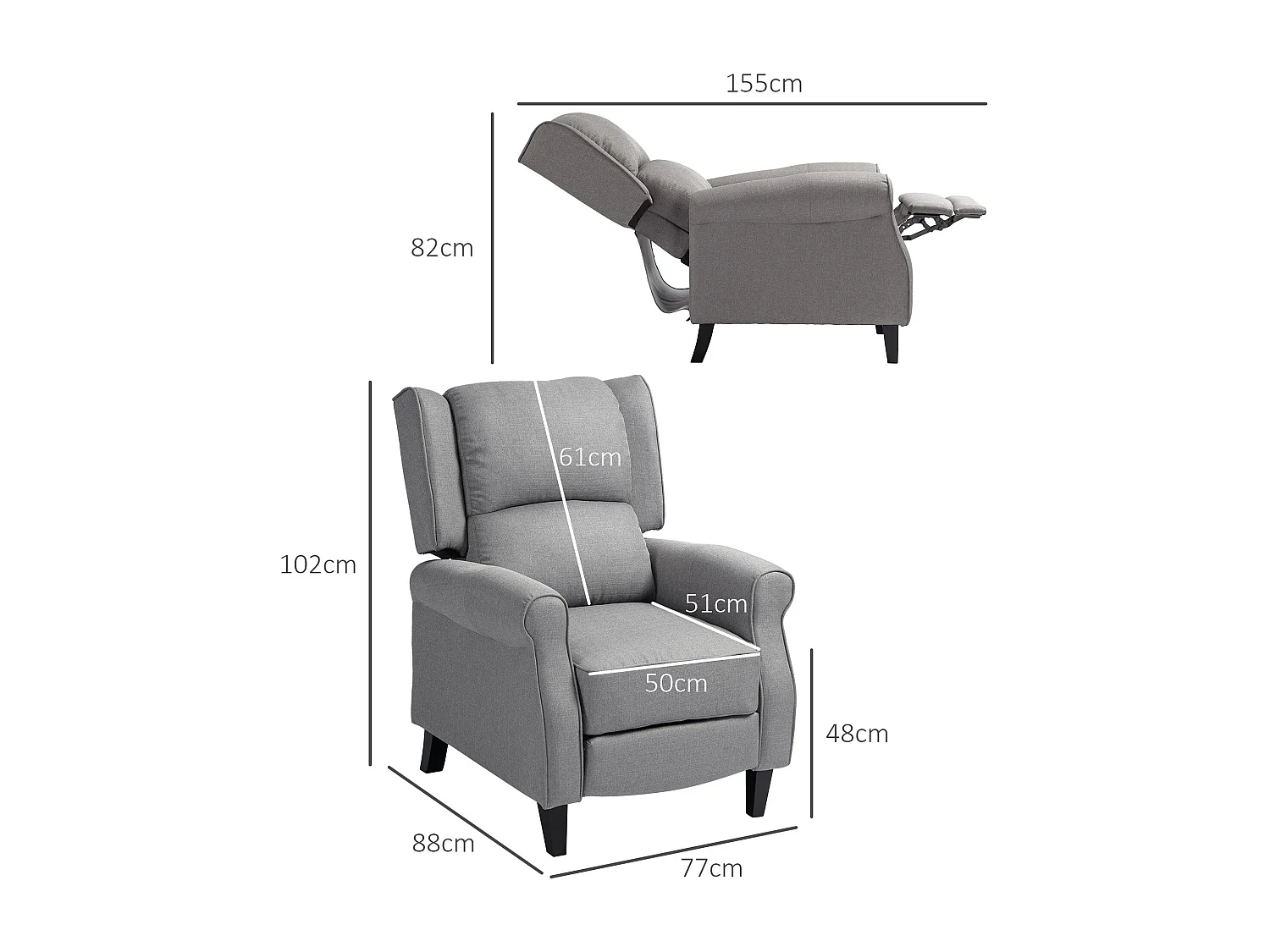 Sillón relax Petite Homcom reclinable gris 102x77x88 cm