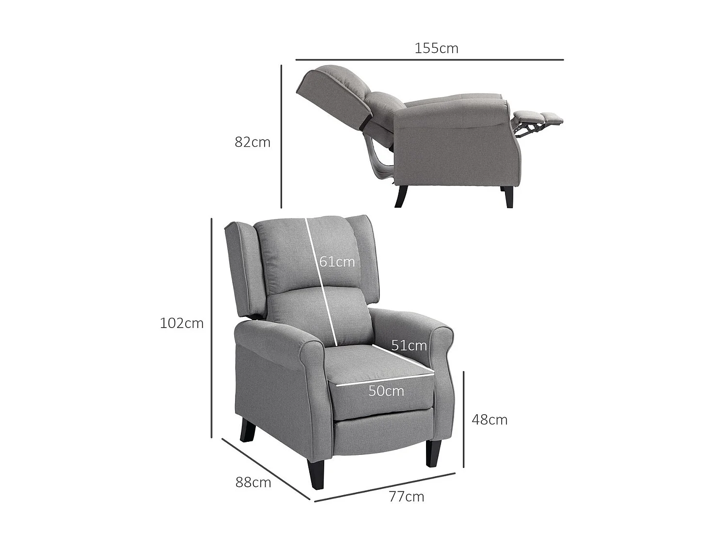 Sillón relax Petite Homcom reclinable gris 102x77x88 cm