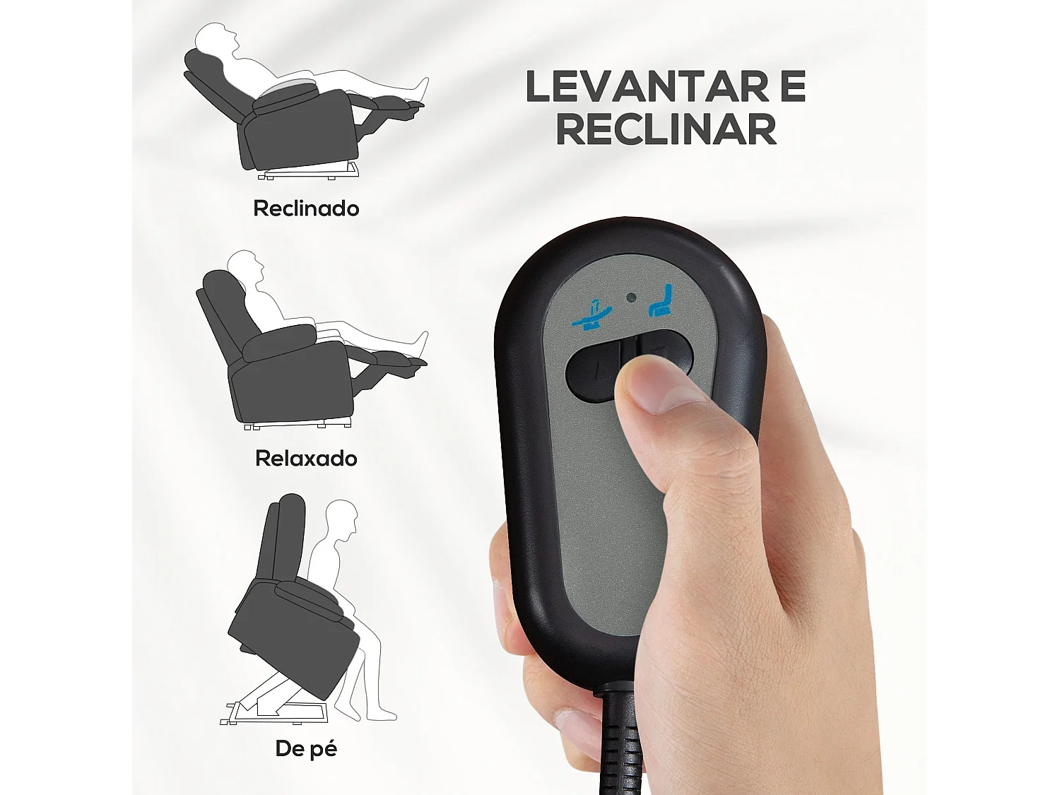 Sillón relax Marcelo Homcom reclinable sistema de elevación y mando a distancia gris 96x66x90 cm